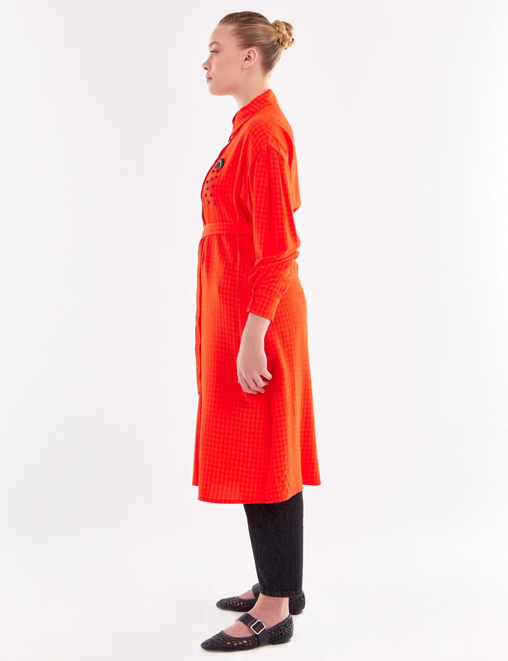 Embroidered Long Tunic Coral