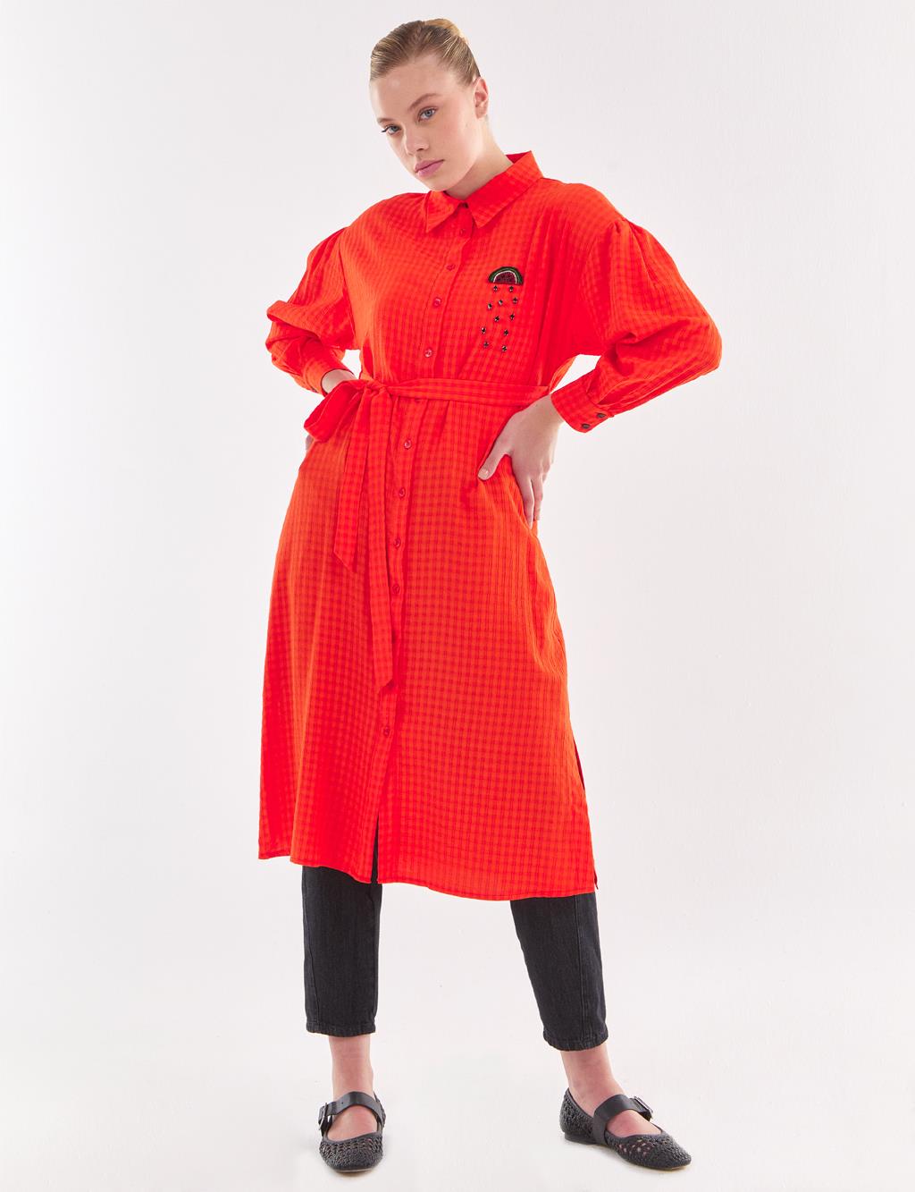 Embroidered Long Tunic Coral