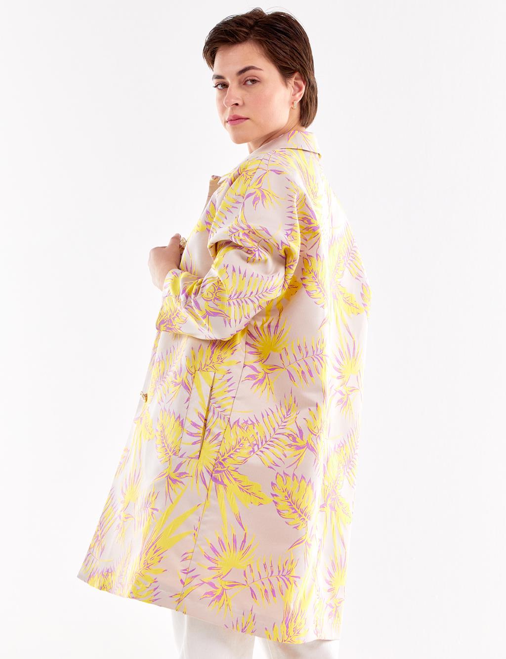 Floral Pattern Trench Coat Yellow