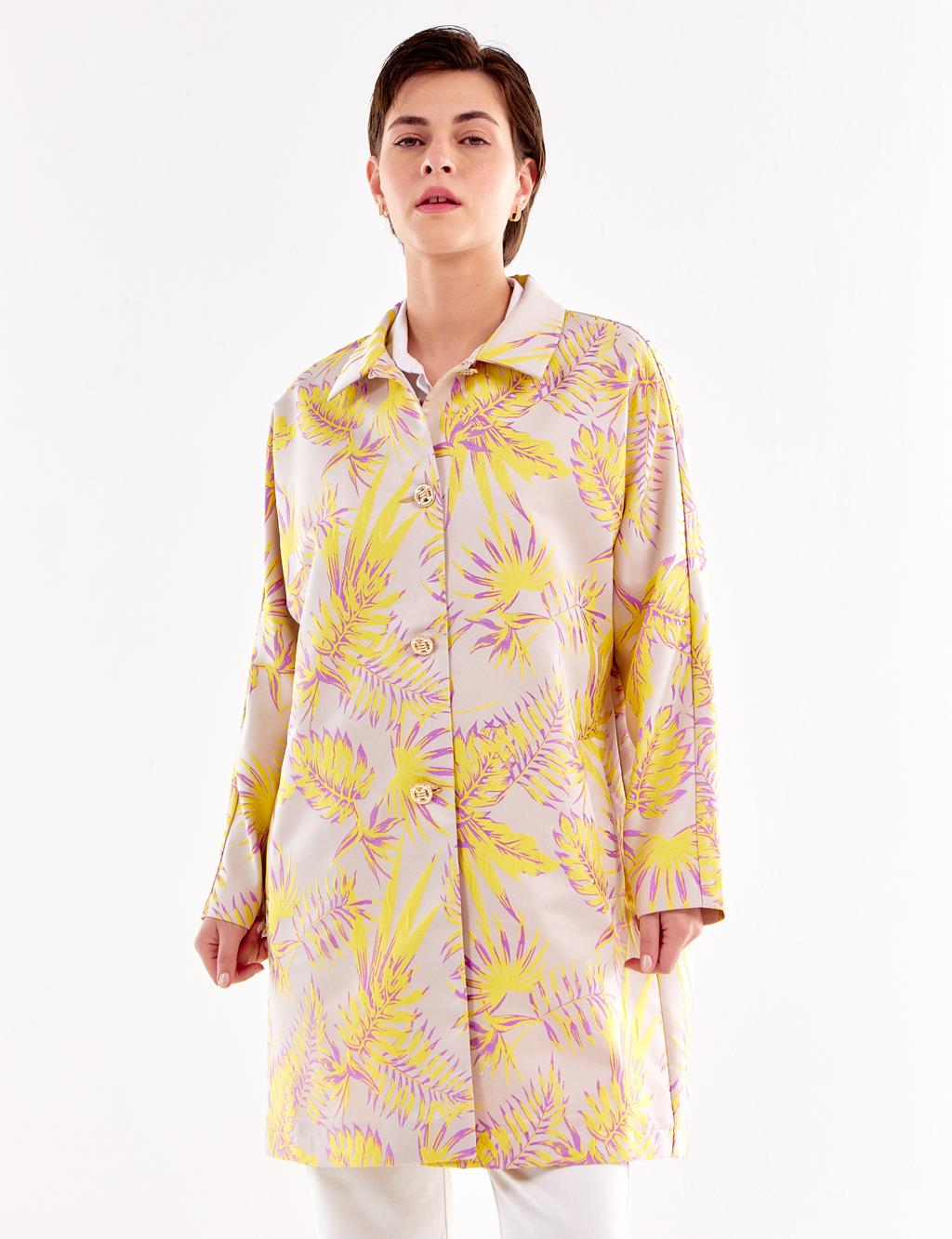 Floral Pattern Trench Coat Yellow