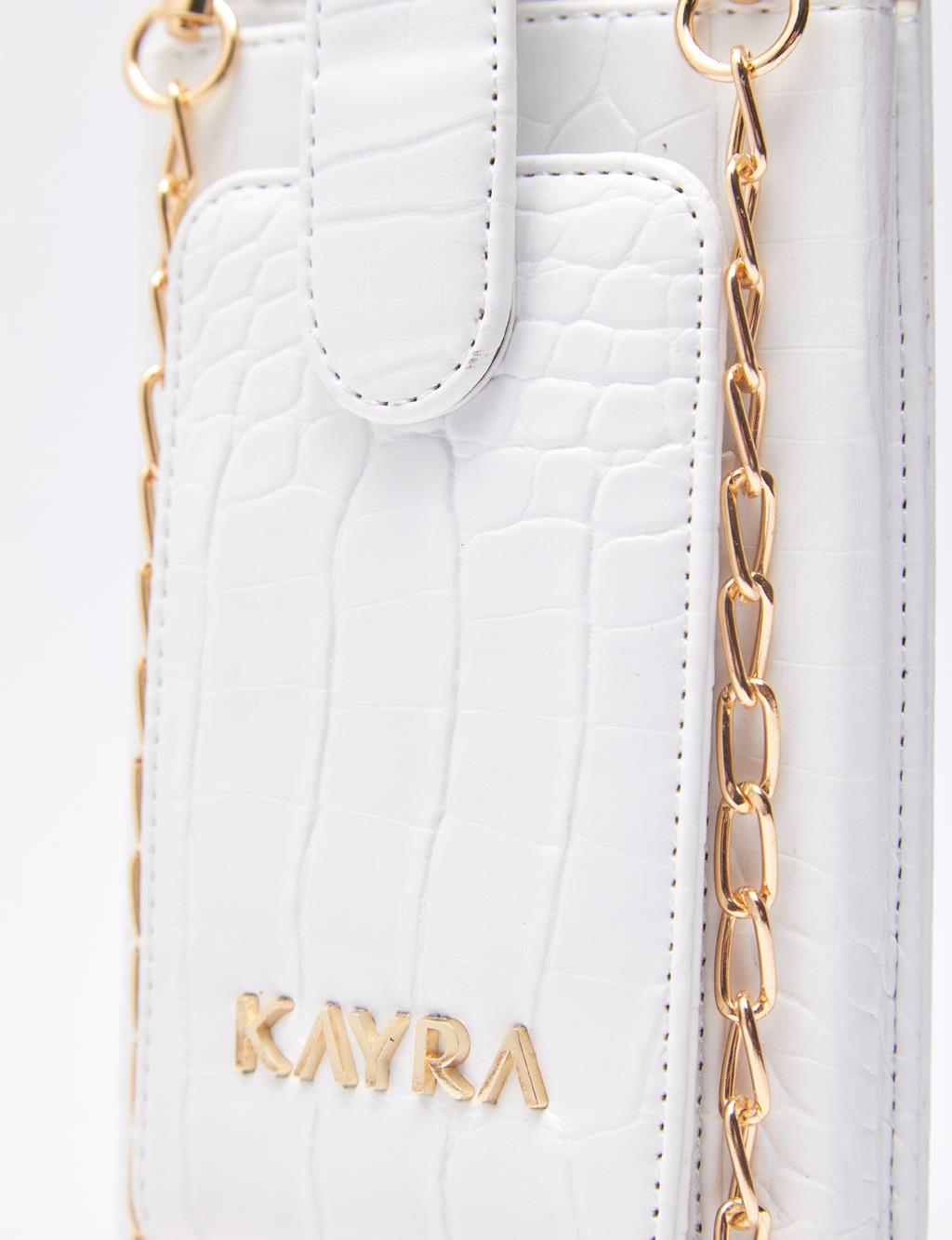 Croco Patterned Bag Wallet White