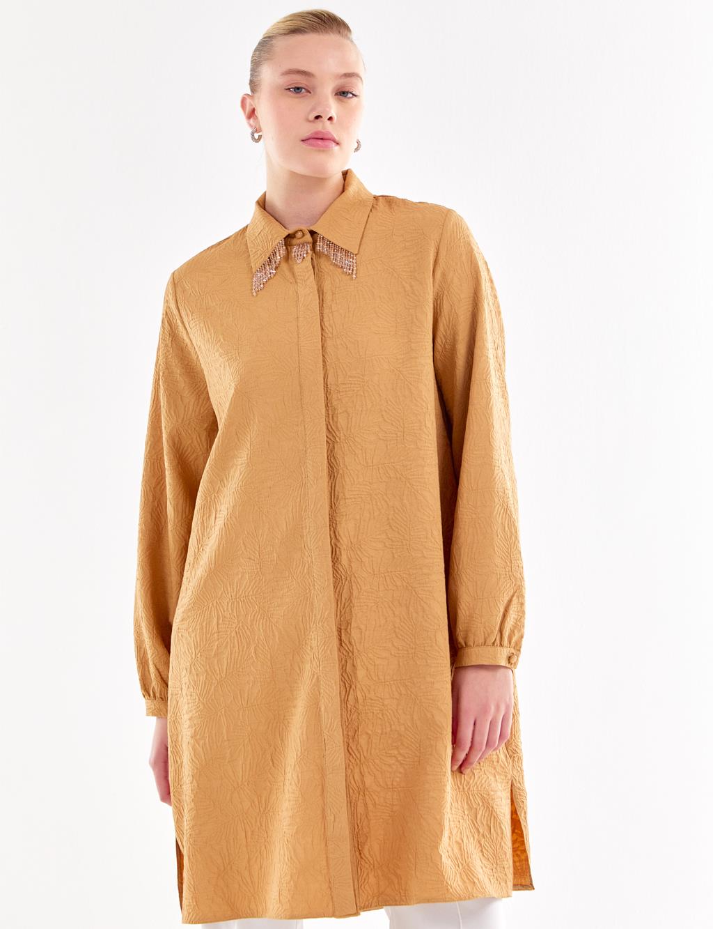 Tasseled Collar Tunic Beige
