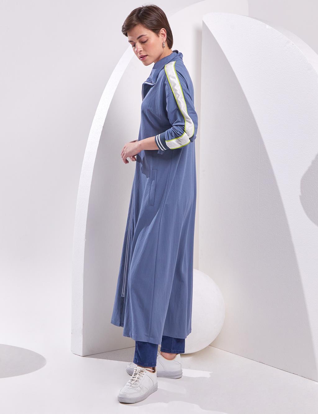 Color Block Zippered Abaya Indigo