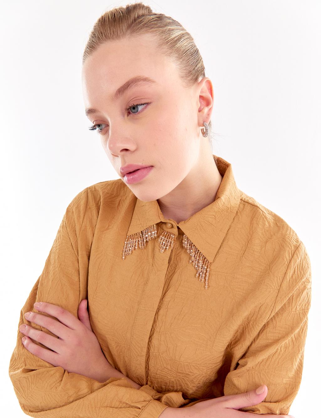 Tasseled Collar Tunic Beige