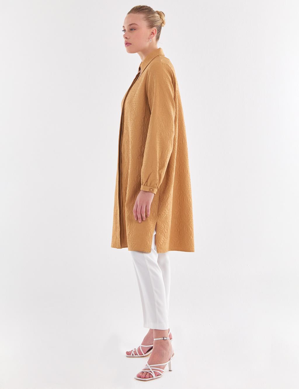 Tasseled Collar Tunic Beige