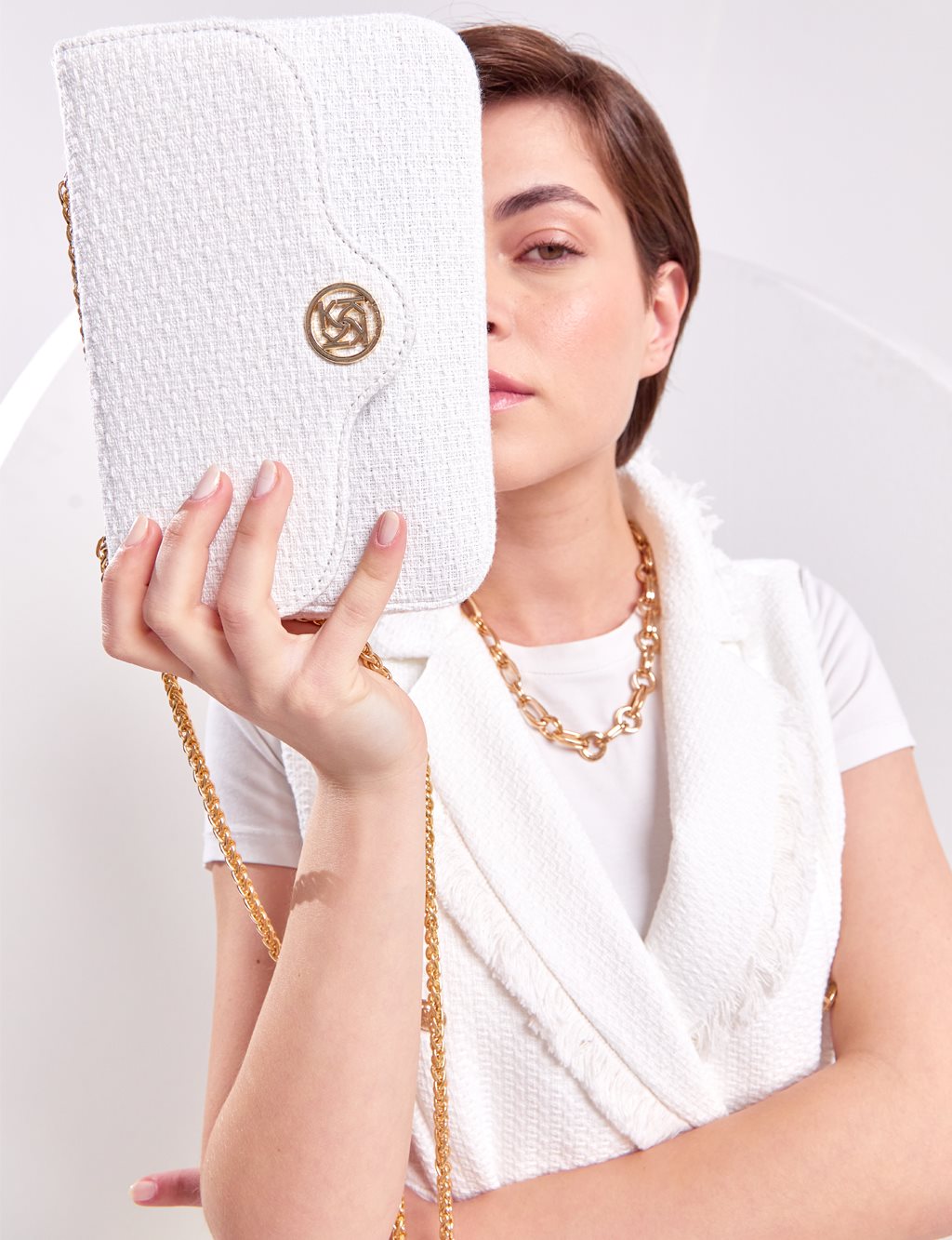 Patma Fabric Rectangle Bag White