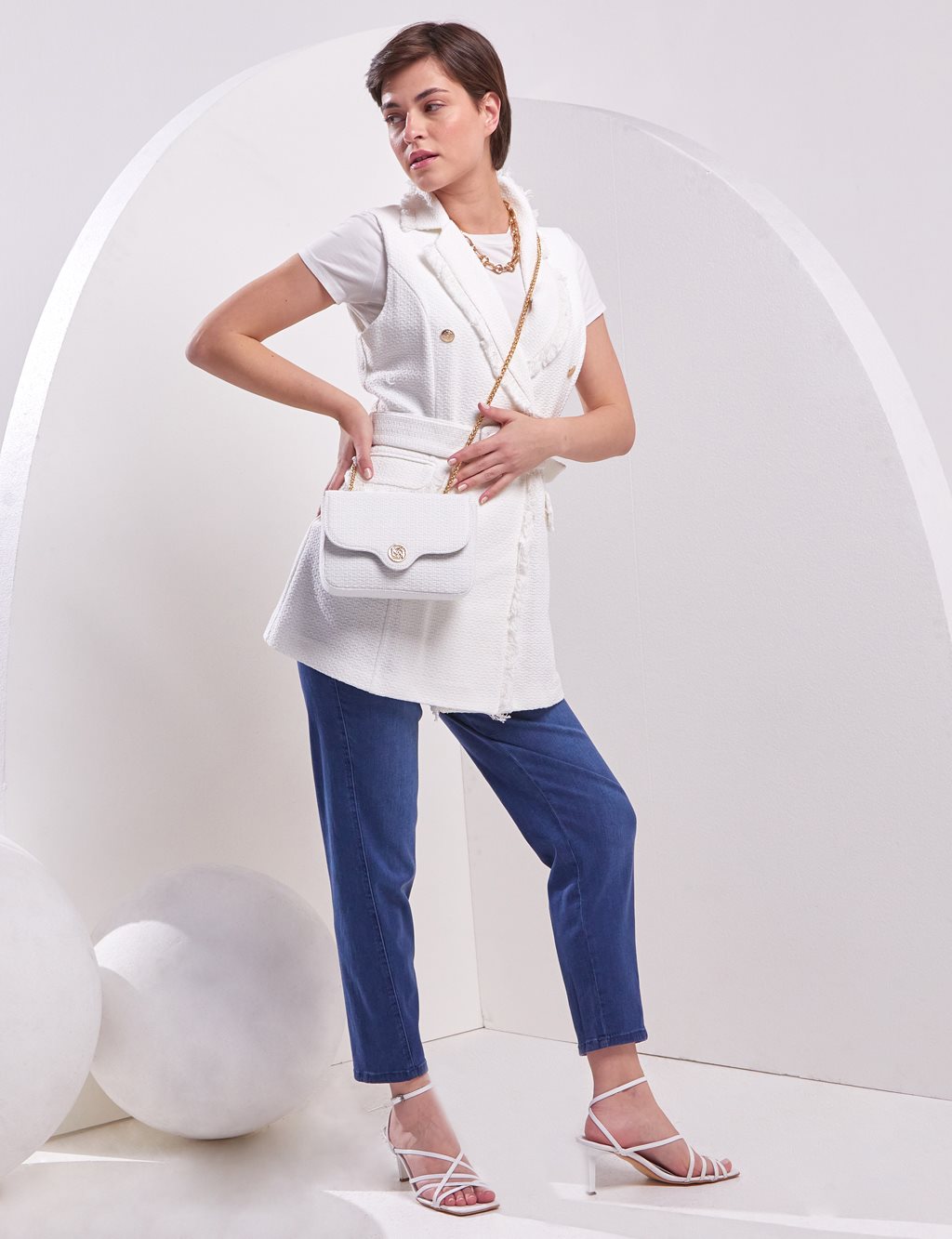 Patma Fabric Rectangle Bag White