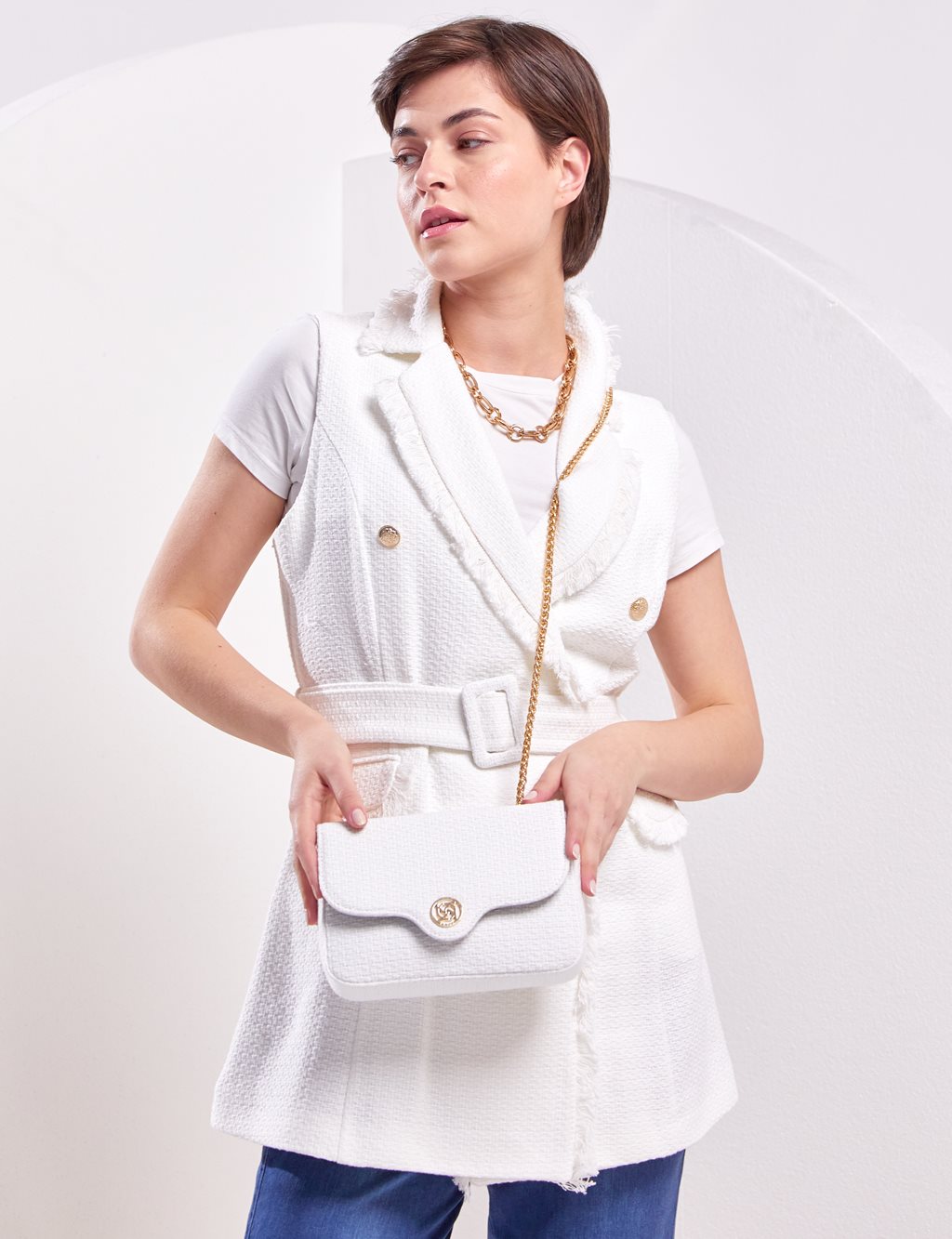 Patma Fabric Rectangle Bag White