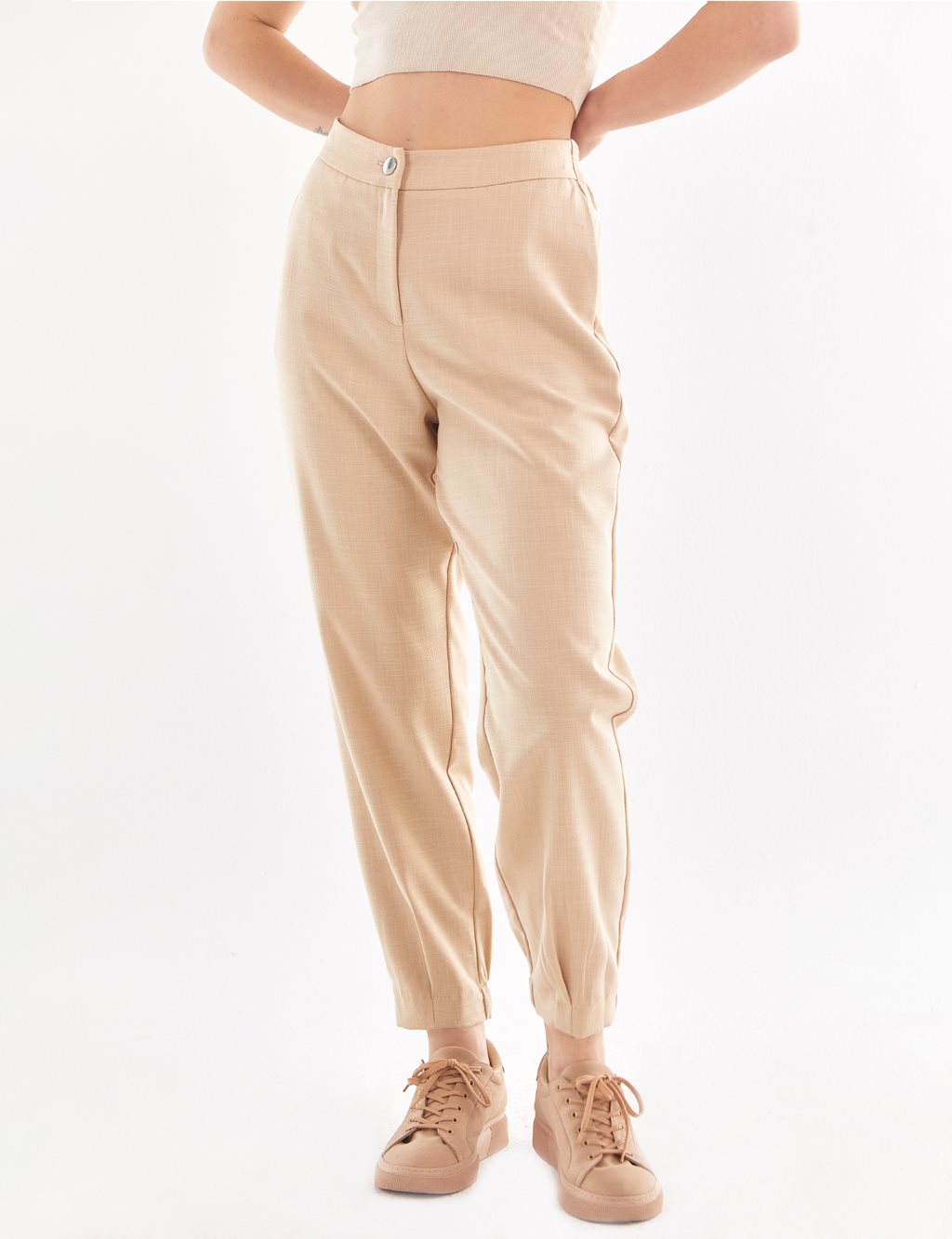 Gray Patterned Jogger Pants Beige