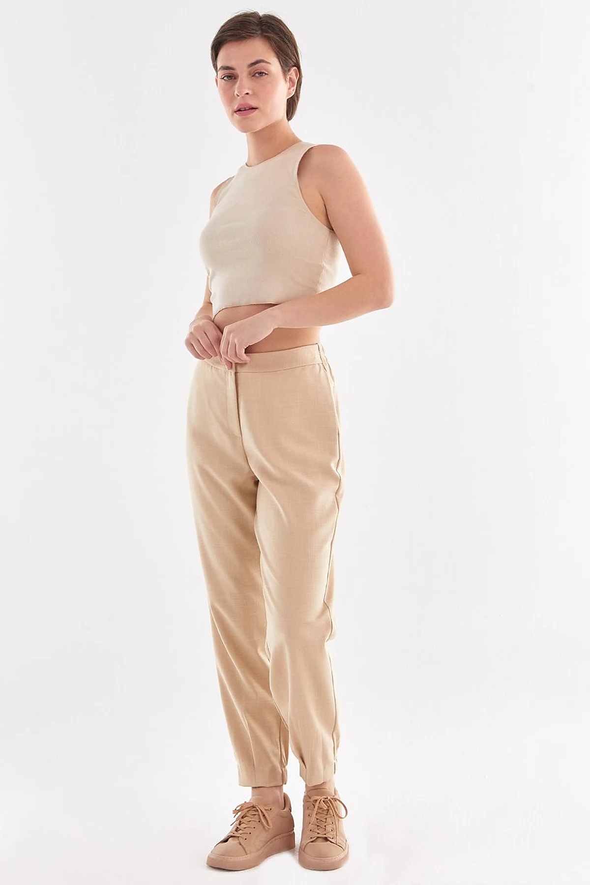 Gray Patterned Jogger Pants Beige