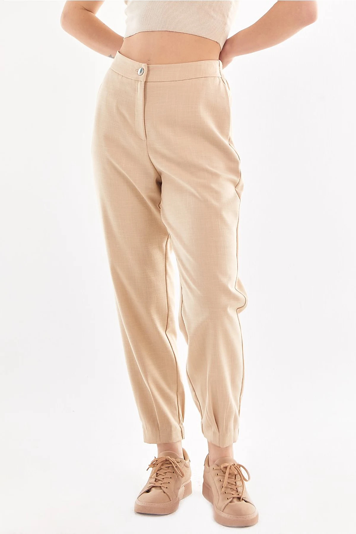 Gray Patterned Jogger Pants Beige