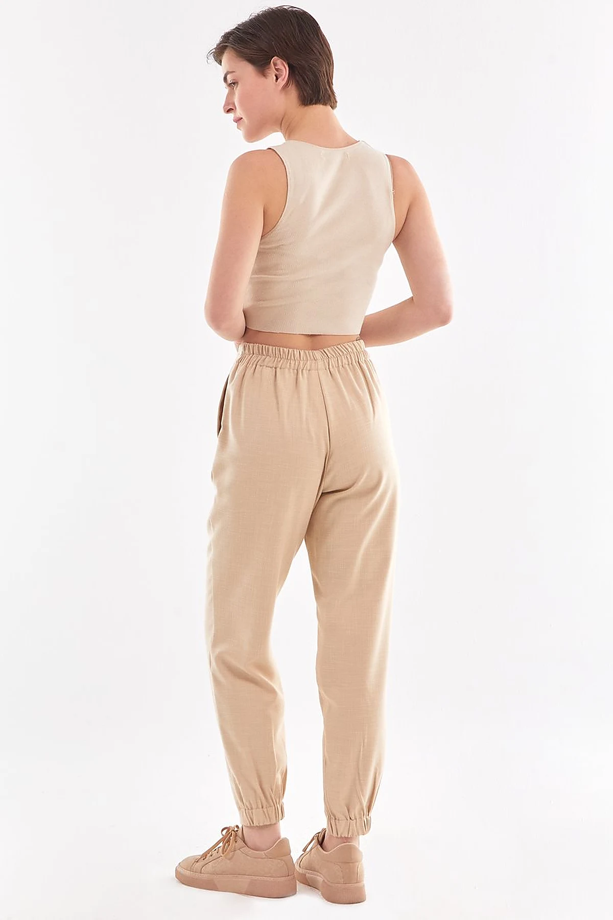 Gray Patterned Jogger Pants Beige