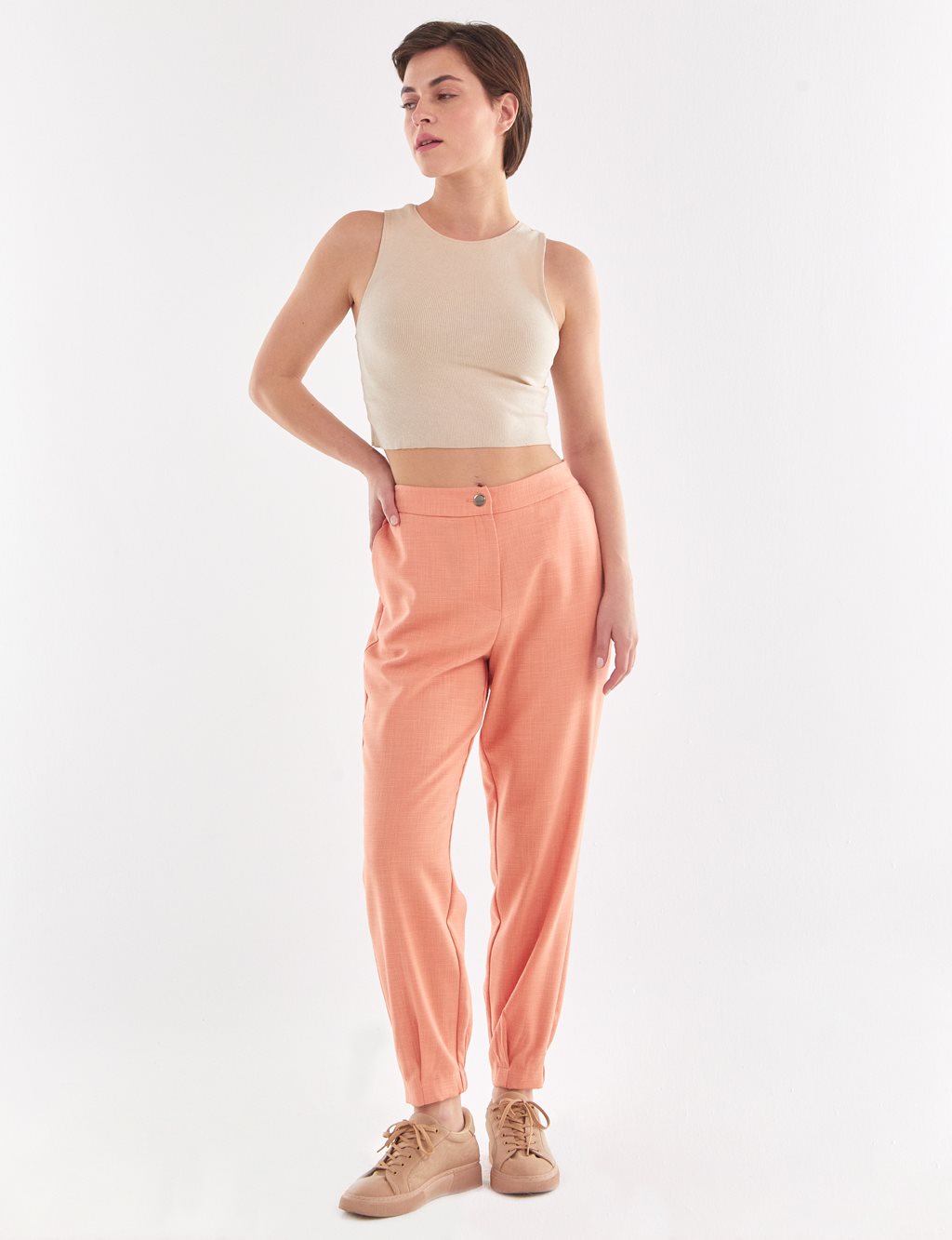 Gray Patterned Jogger Pants Peach