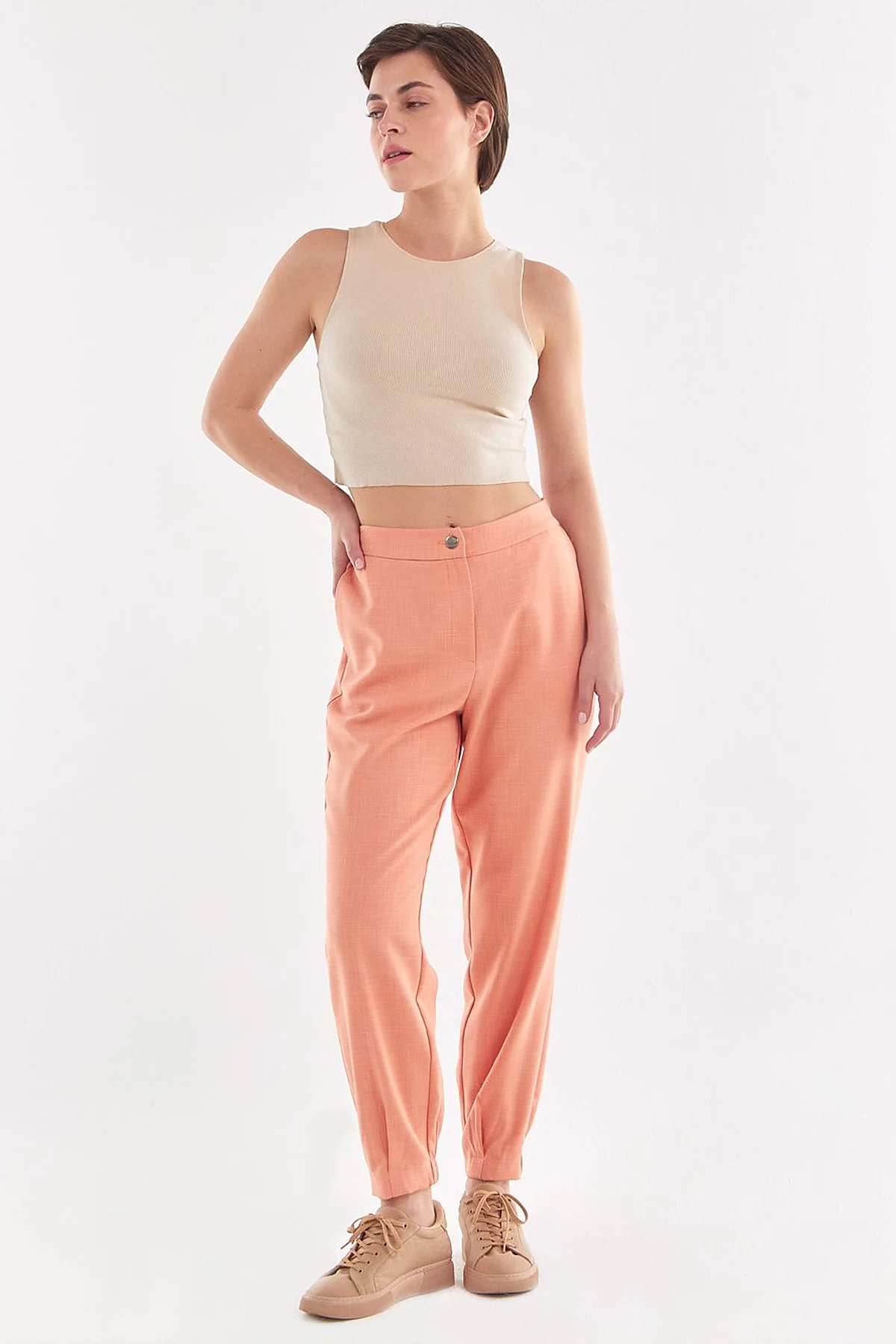 Gray Patterned Jogger Pants Peach