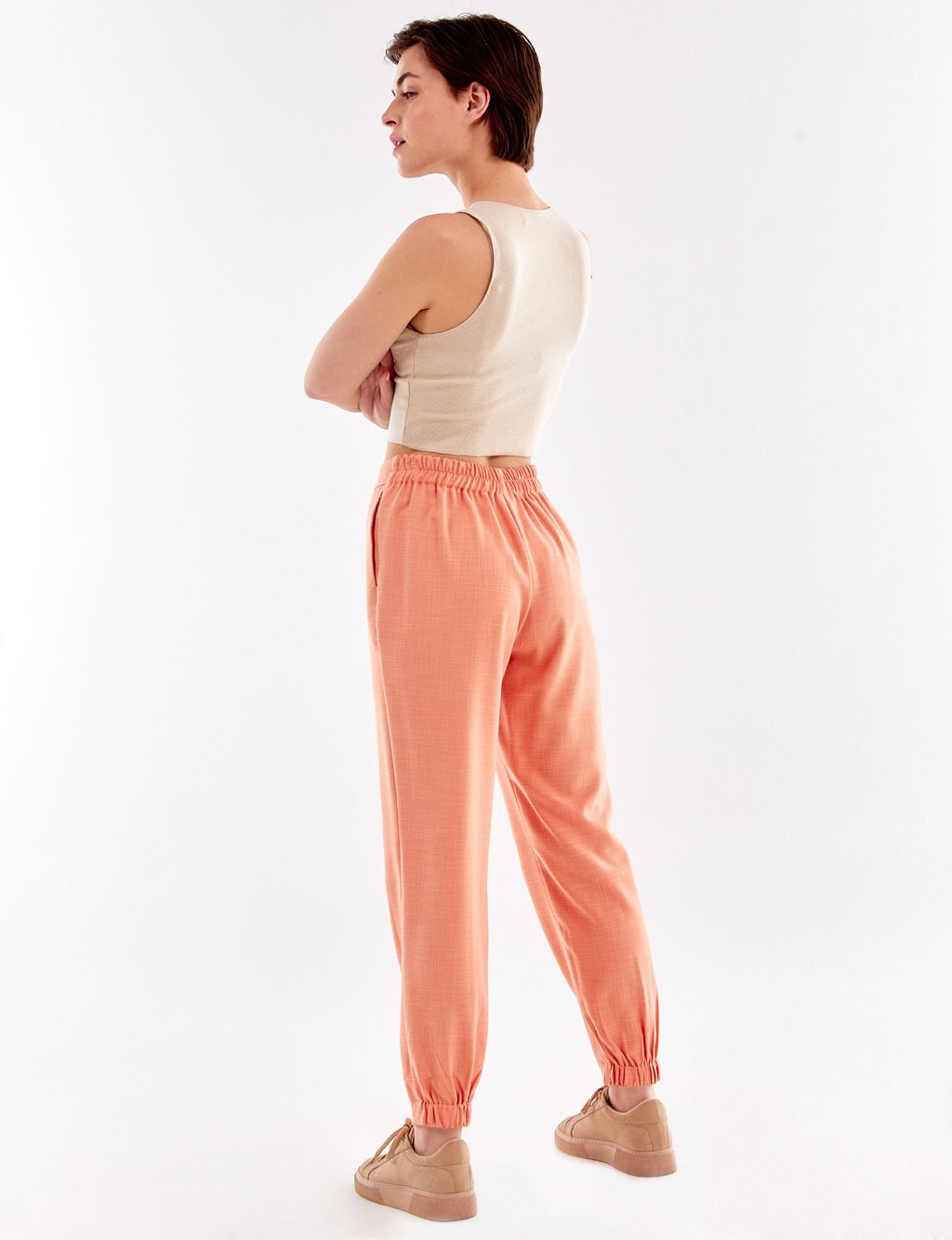 Gray Patterned Jogger Pants Peach