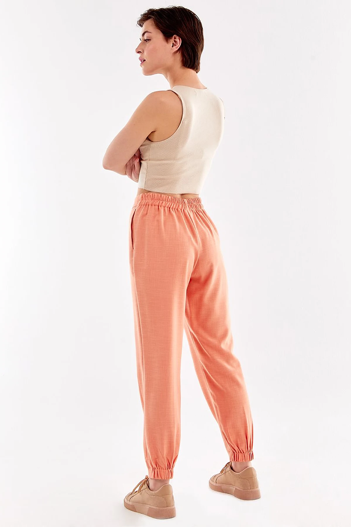 Gray Patterned Jogger Pants Peach