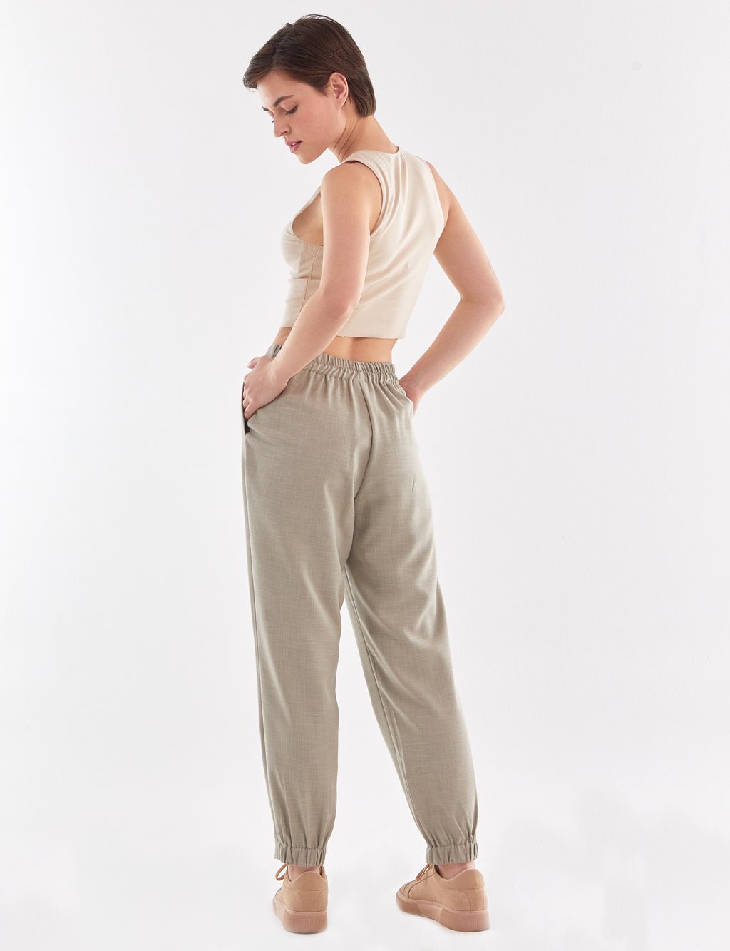 Gray Patterned Jogger Pants Misty Green