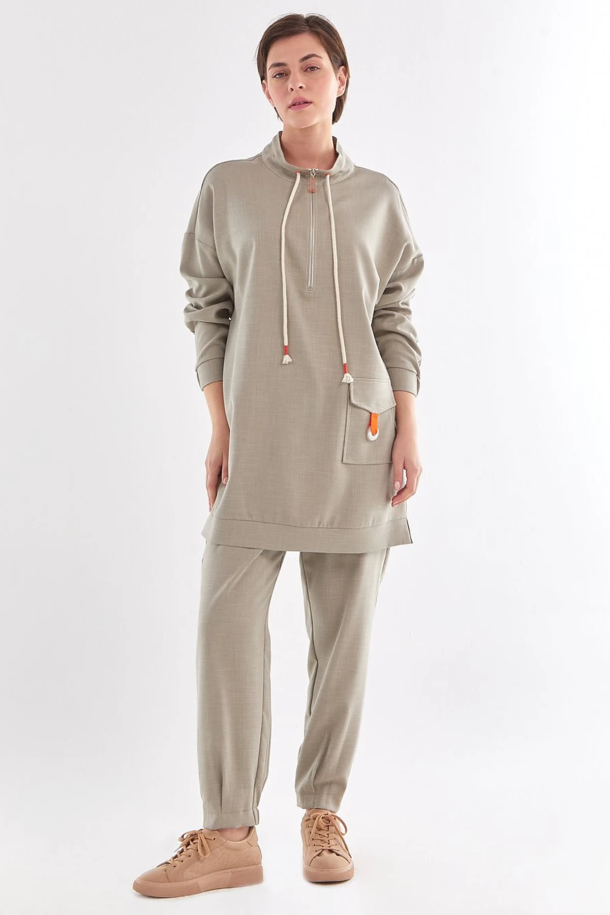 Gray Patterned Jogger Pants Misty Green