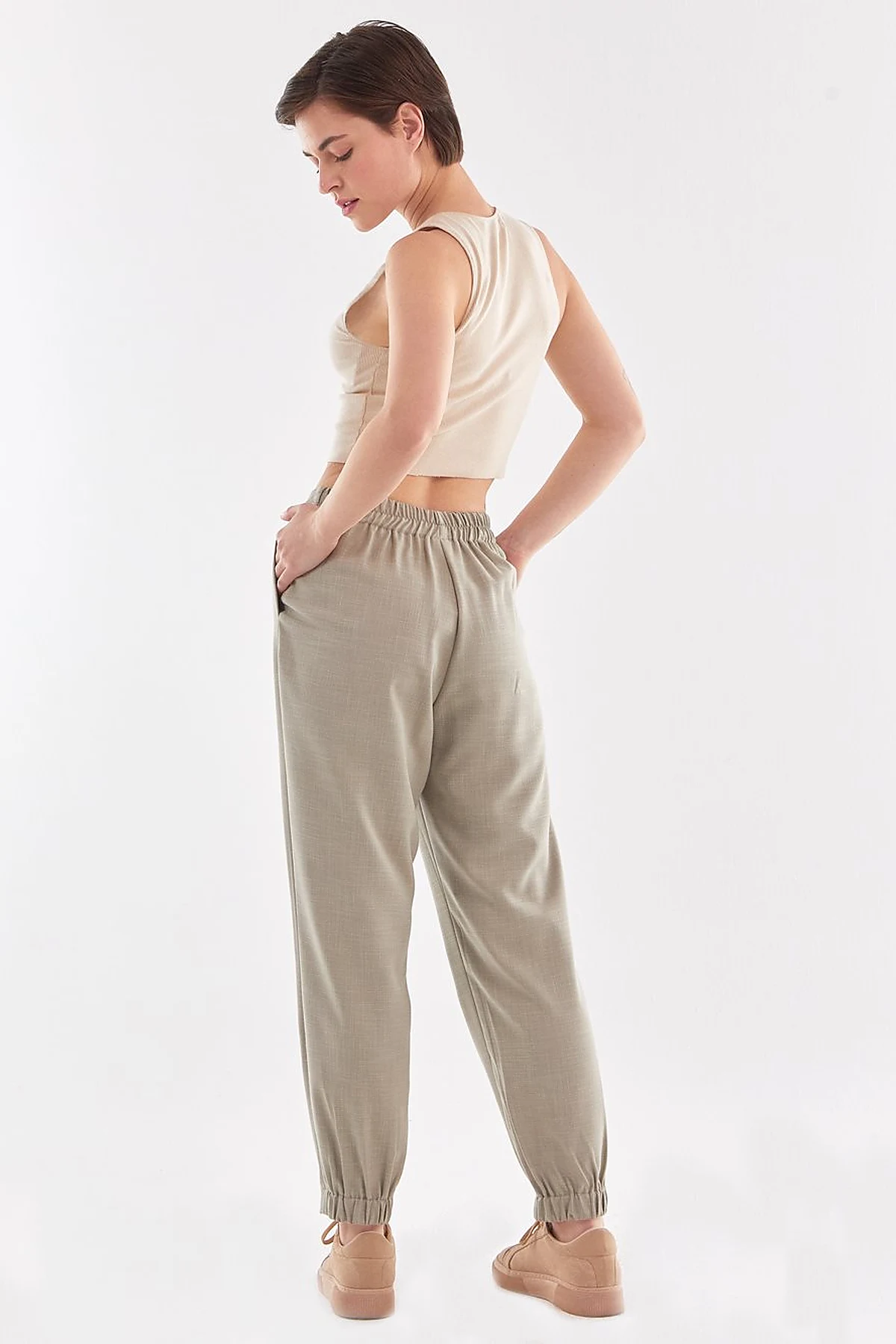 Gray Patterned Jogger Pants Misty Green