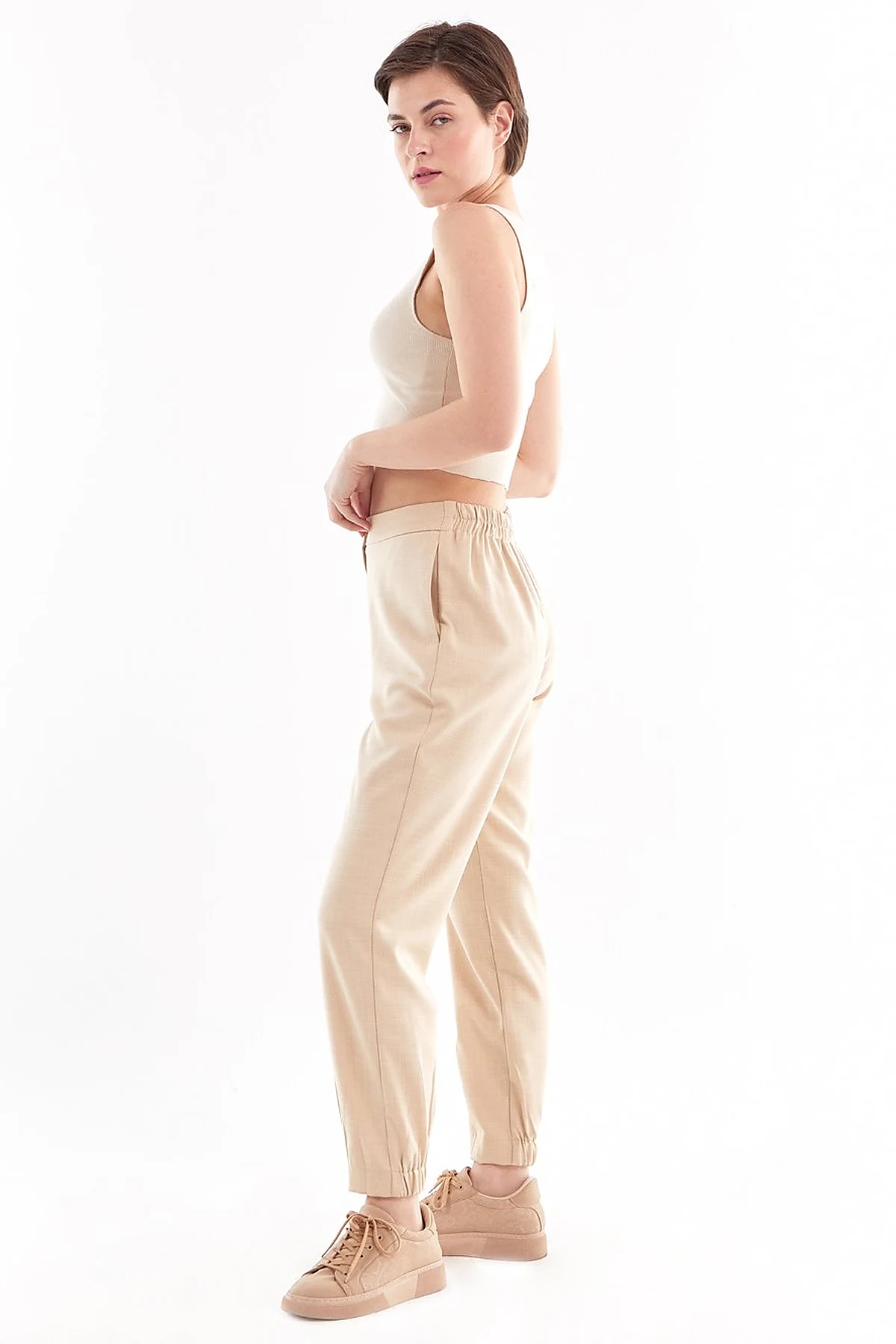 Gray Patterned Jogger Pants Beige