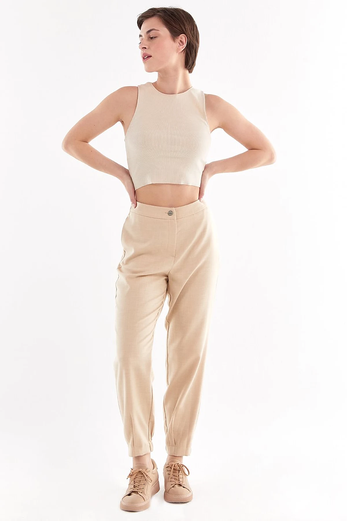 Gray Patterned Jogger Pants Beige