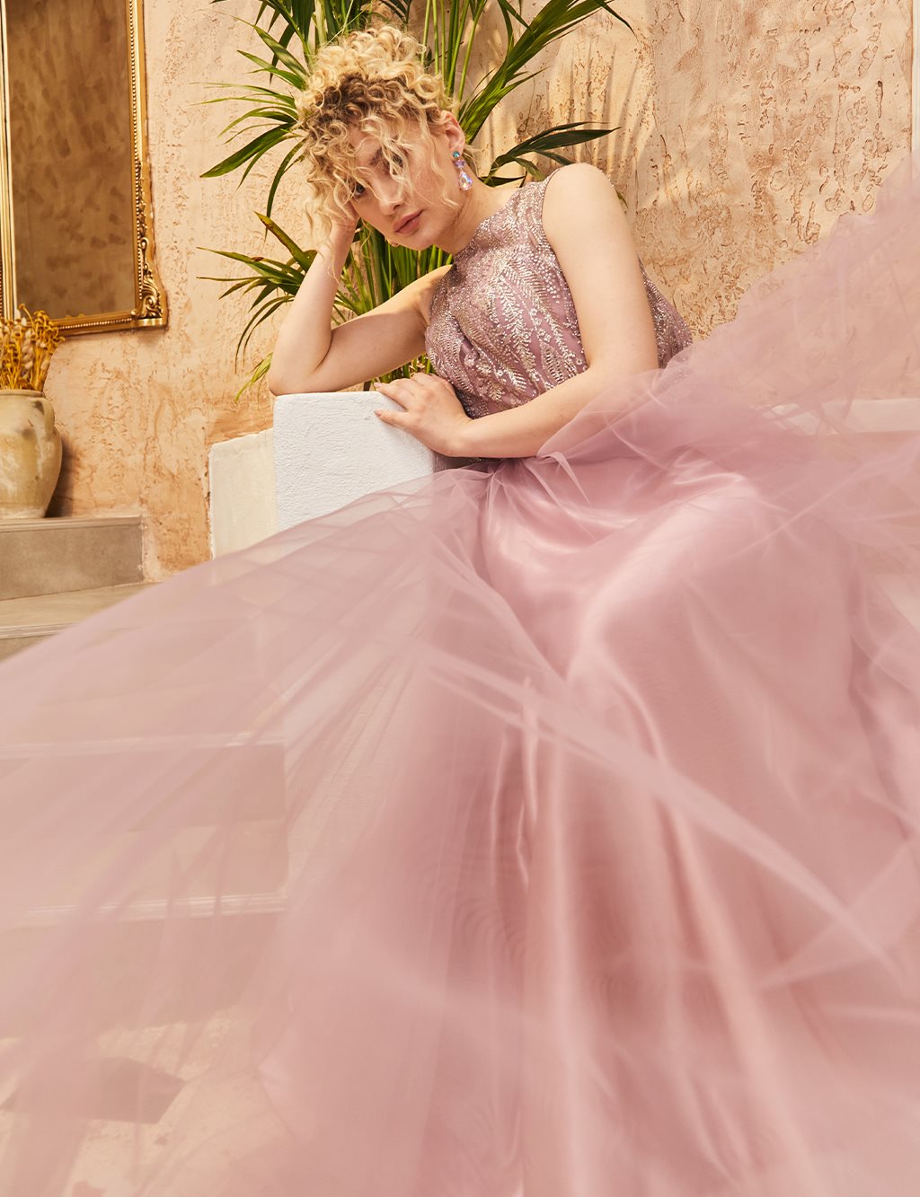 Tulle Skirt Embroidered Evening Dress Lilac