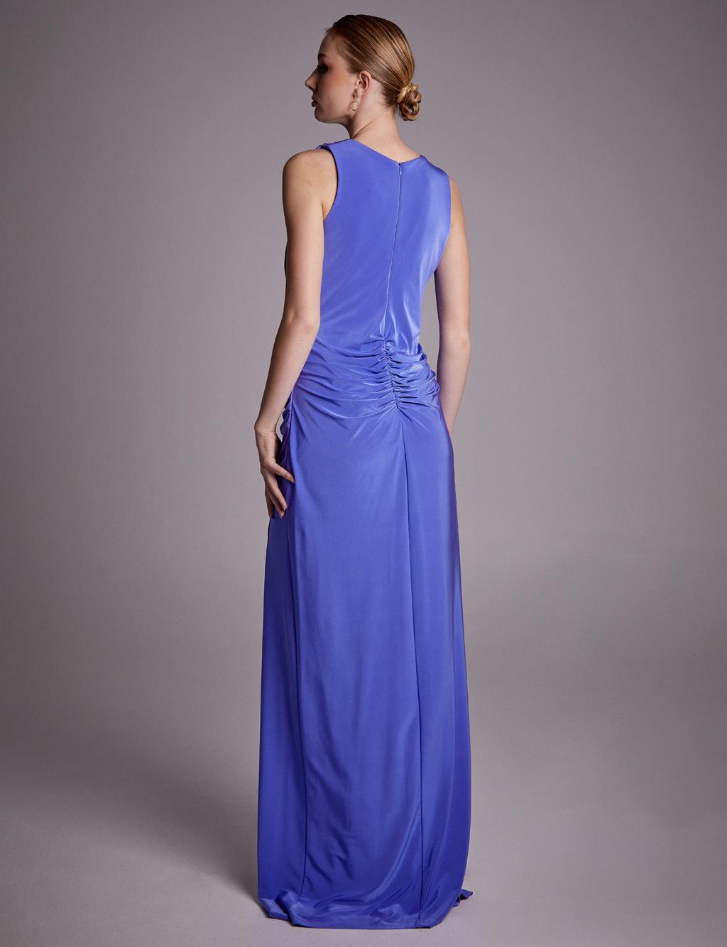 Slit Draped Evening Dress Lilac