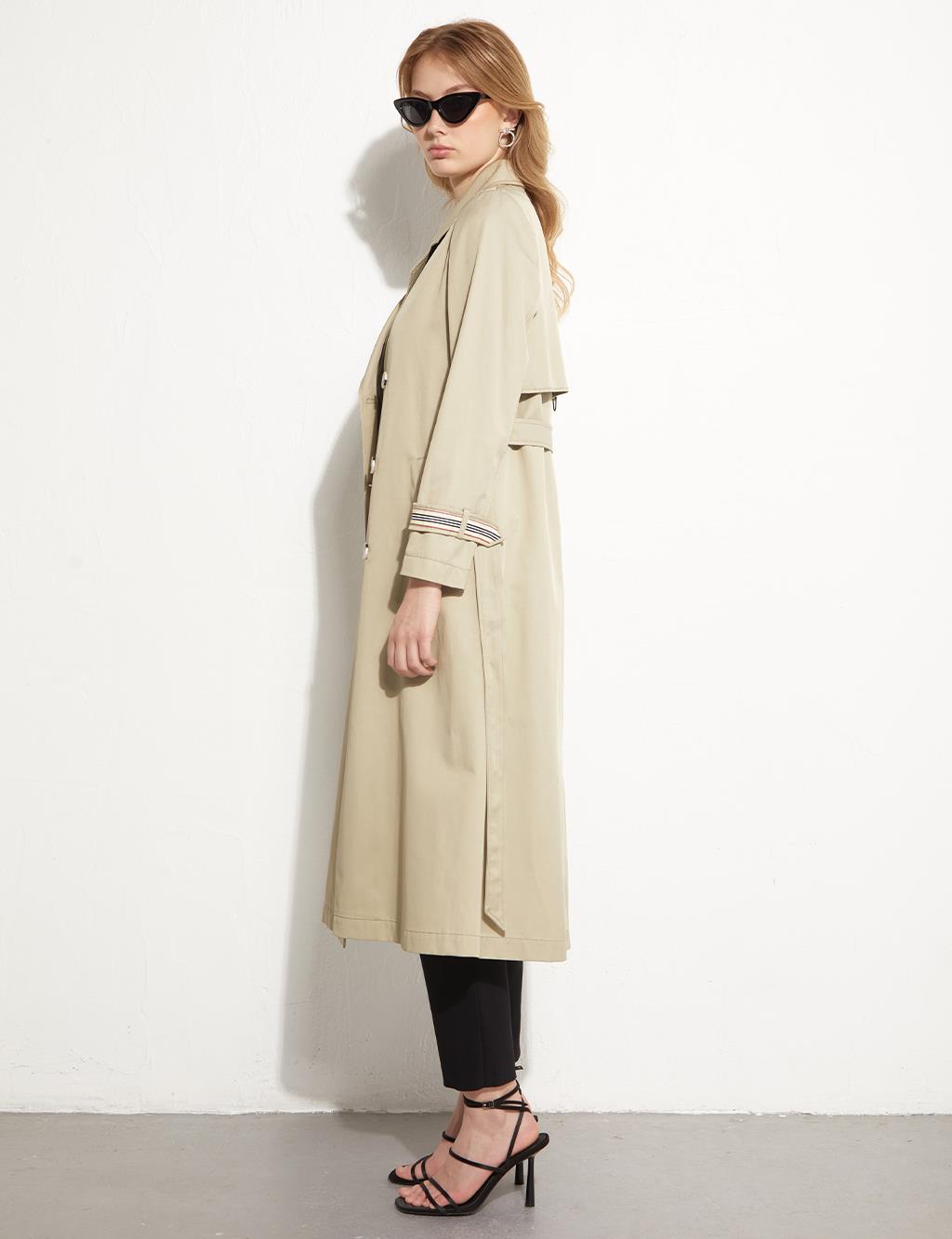 Windbreaker Detailed Ankle Epaulette Trench Coat Mold Green