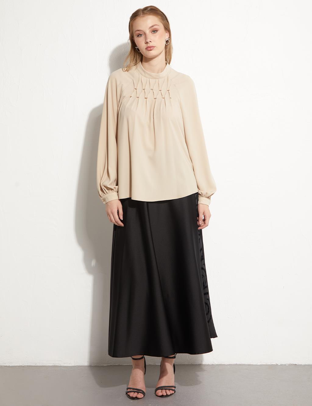 KYR Collar Pleated Blouse Sand Beige