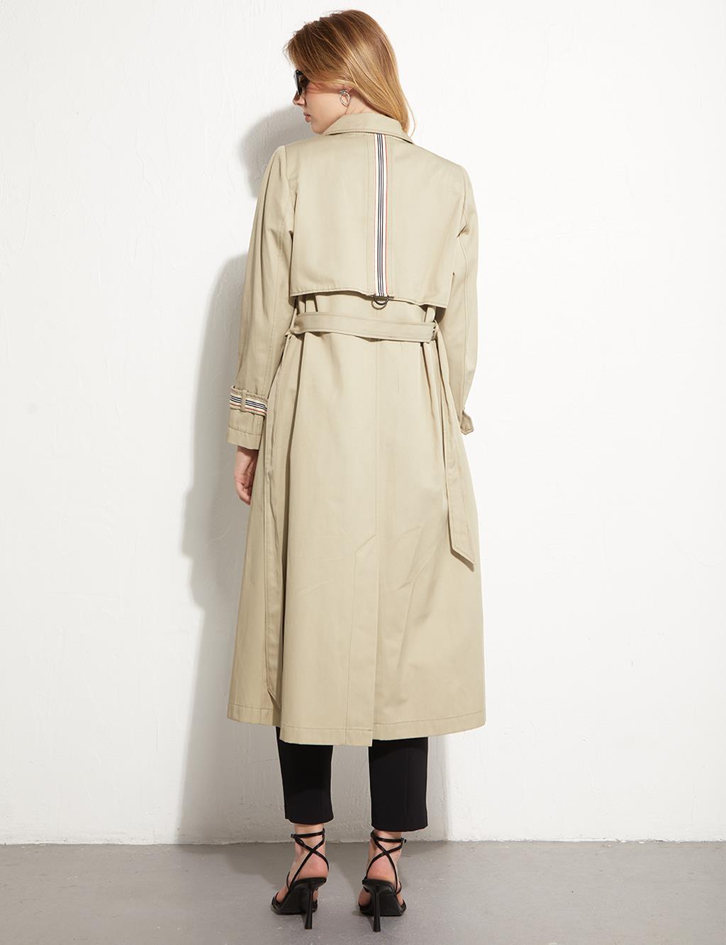 Windbreaker Detailed Ankle Epaulette Trench Coat Mold Green