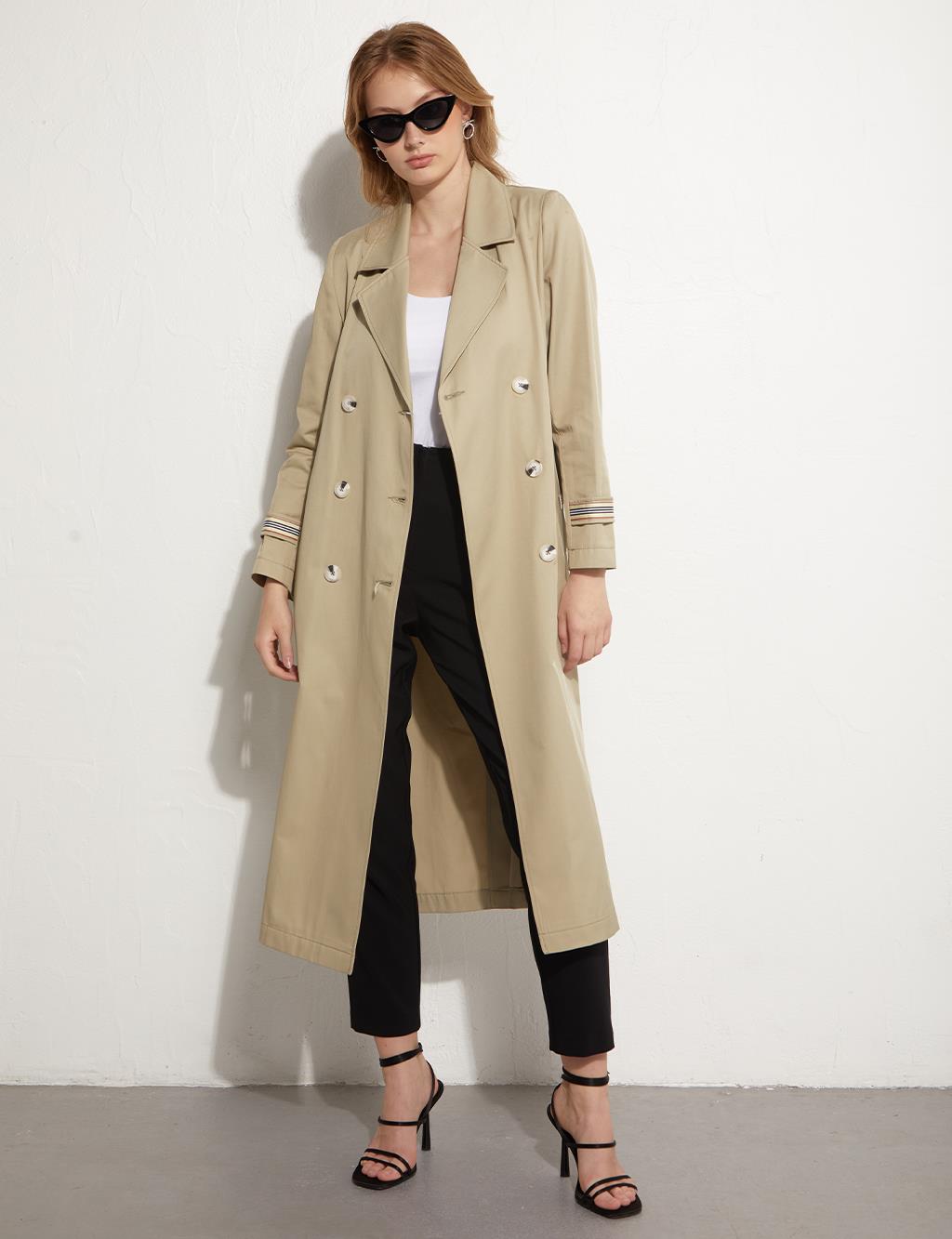 Windbreaker Detailed Ankle Epaulette Trench Coat Mold Green