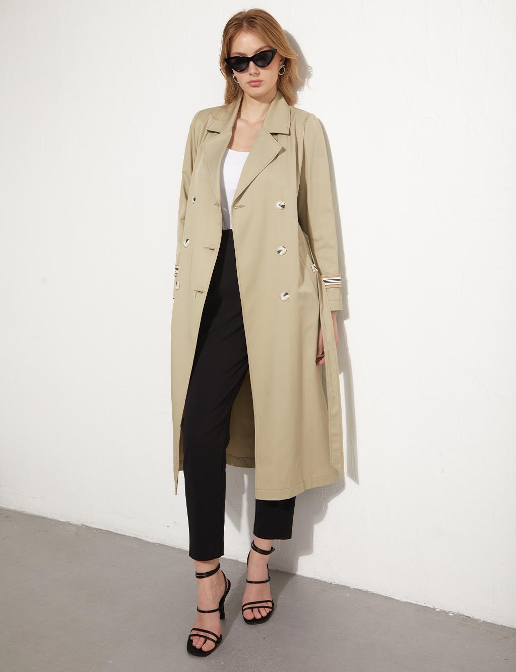 Windbreaker Detailed Ankle Epaulette Trench Coat Mold Green