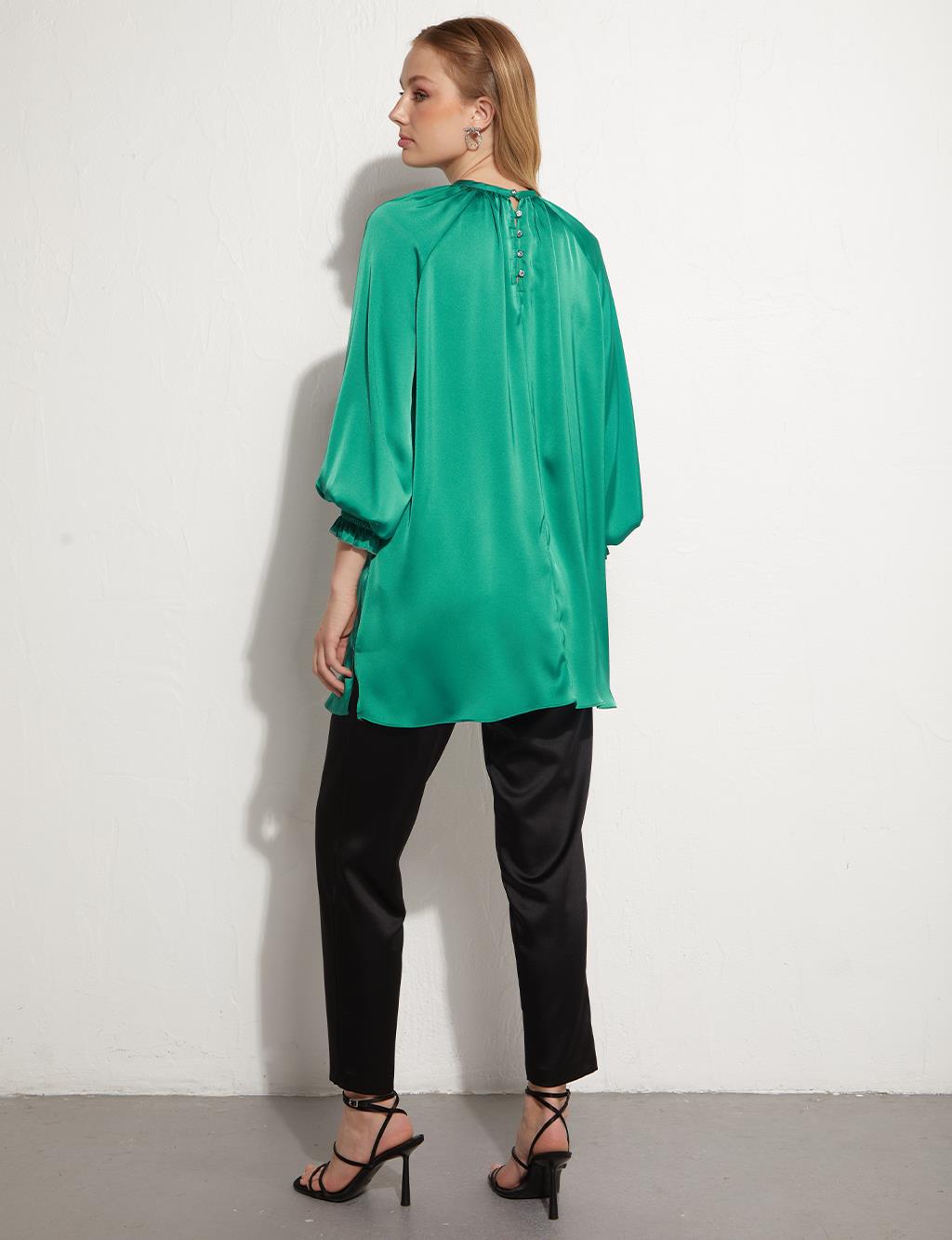 Stone Balloon Sleeve Blouse Lake Green