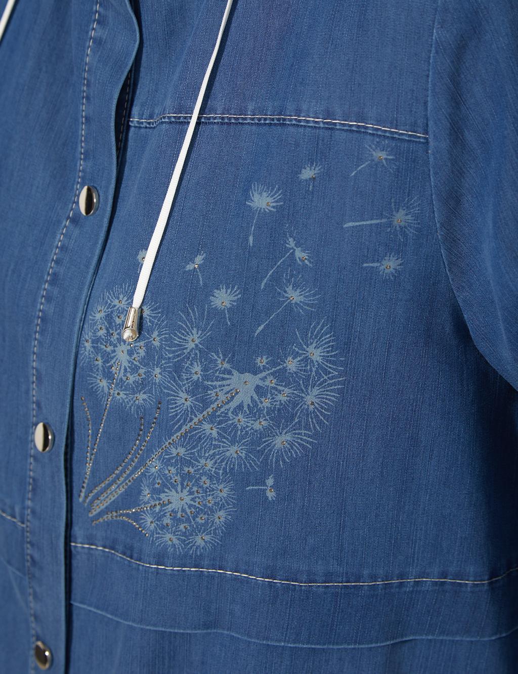 Printed Snap Closure Trench Coat Indigo