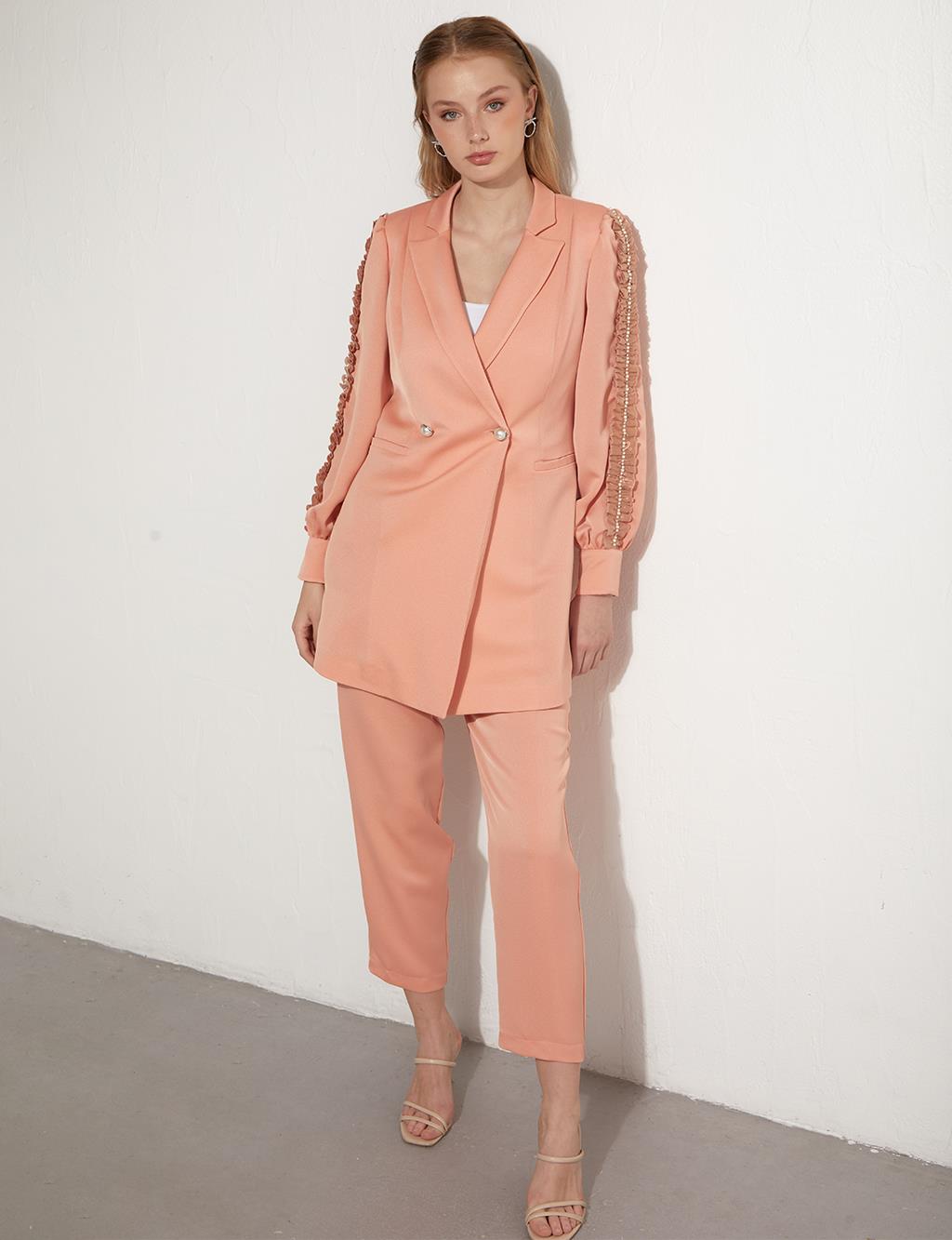 Embroidered Sleeves Double Team Peach