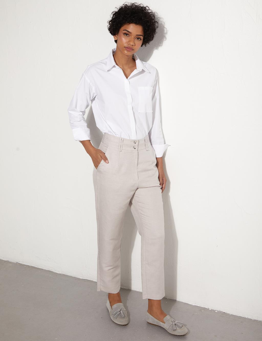 Double Button Fabric Pants Stone