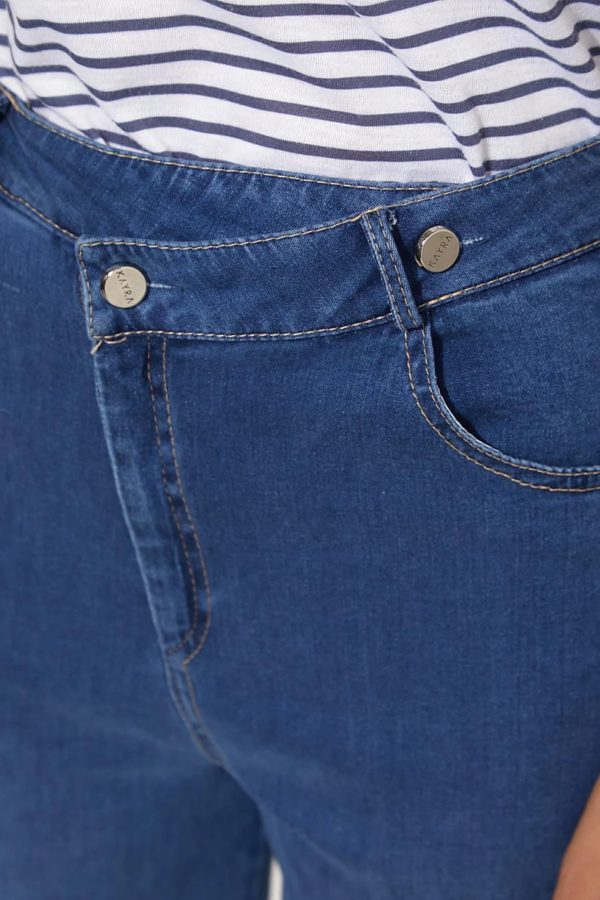 BASIC Beli Çapraz Kapamalı Denim Pantolon İndigo