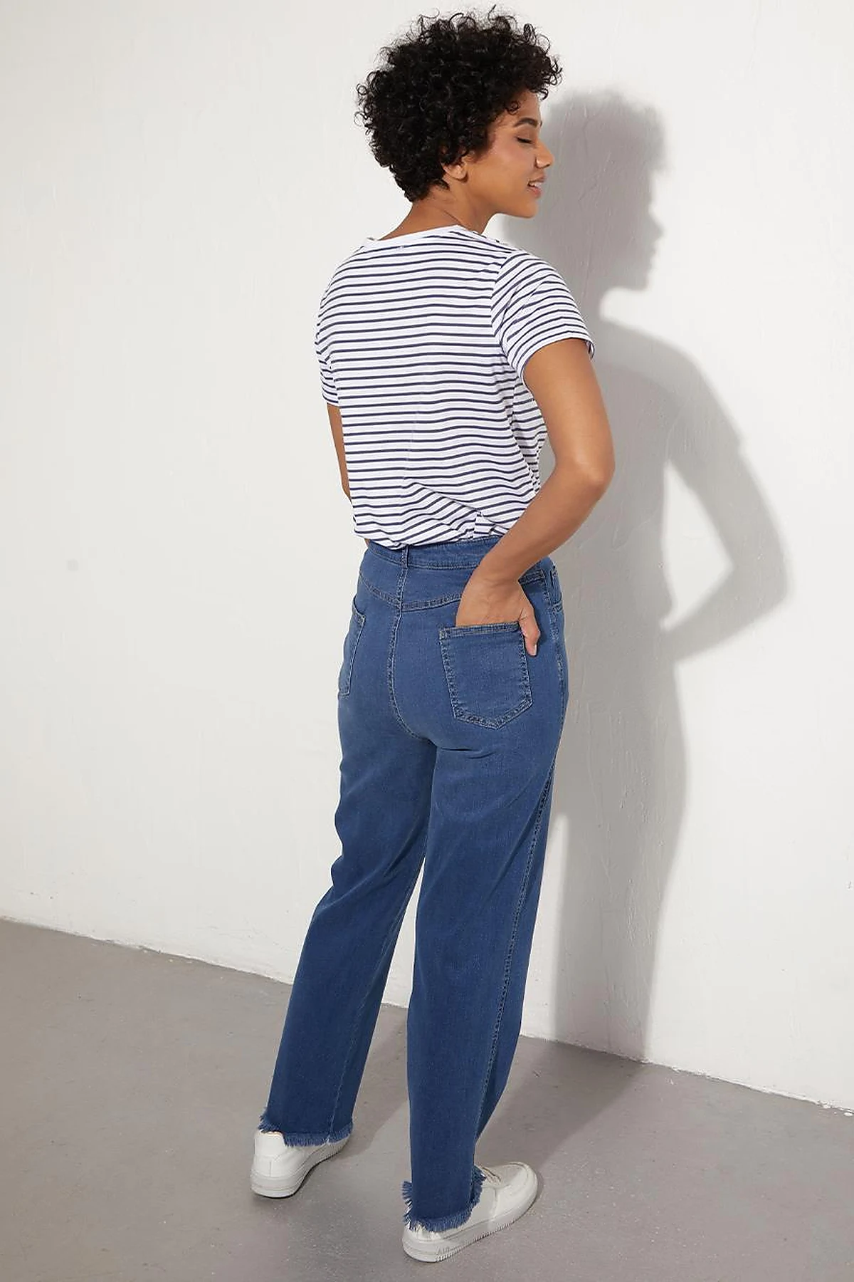 BASIC Beli Çapraz Kapamalı Denim Pantolon İndigo