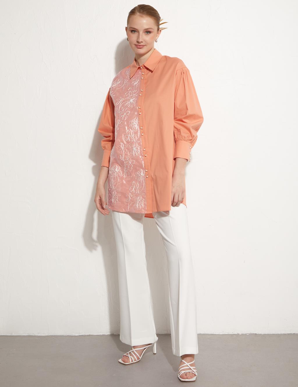 Embroidered Pieced Tunic Peach