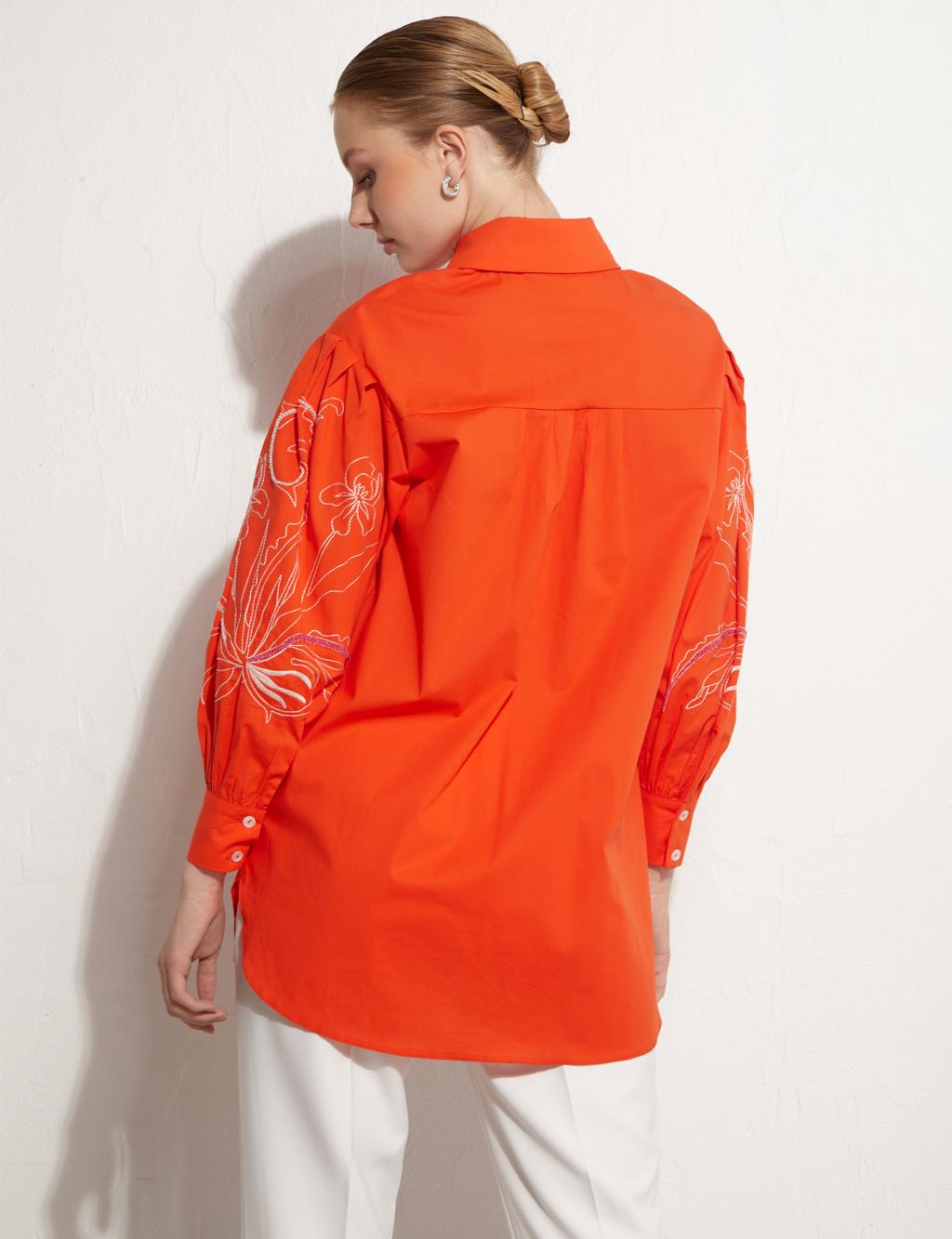 Patı Gizli Nakışlı Tunik Mercan