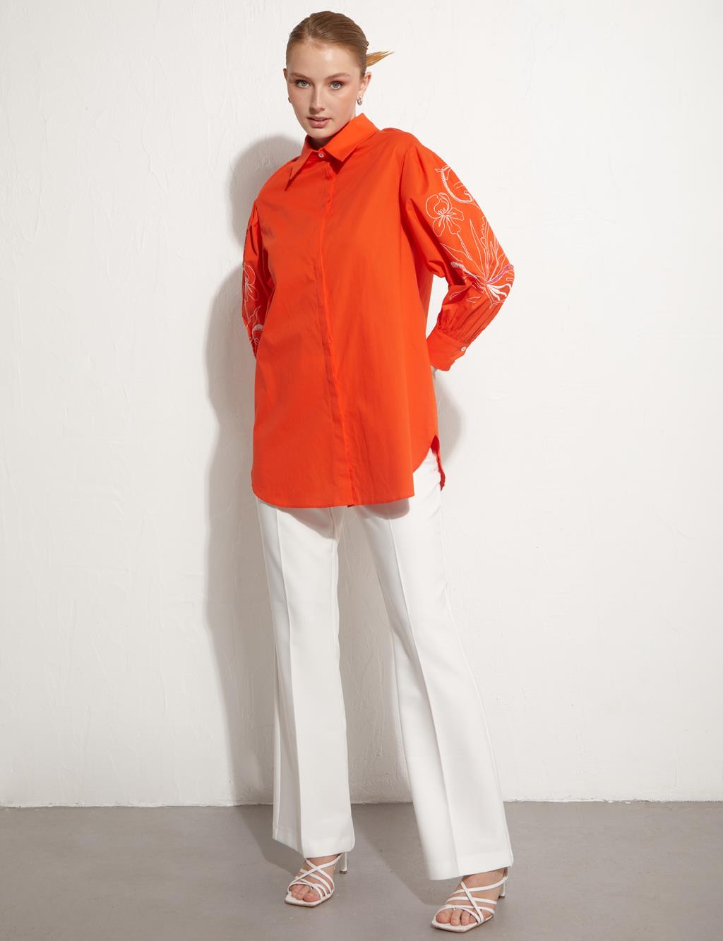 Patı Gizli Nakışlı Tunik Mercan