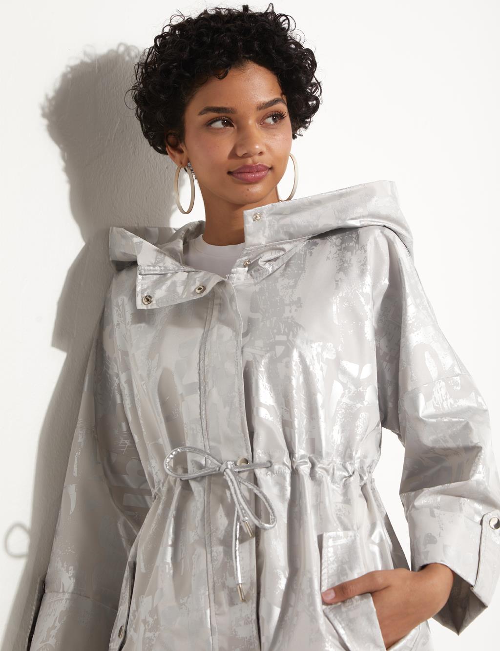 Jacquard Short Trench Coat Light Grey KA-B23-14028-40-Kayra