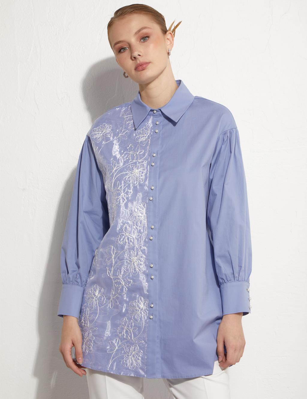 Embroidered Pieced Tunic Sky Blue