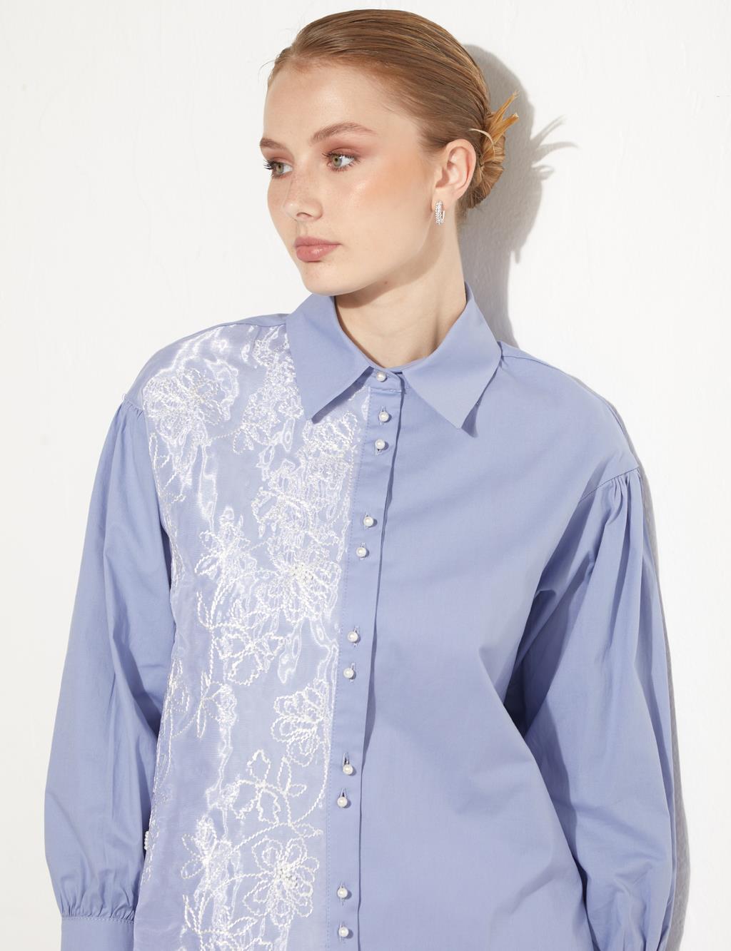 Embroidered Pieced Tunic Sky Blue