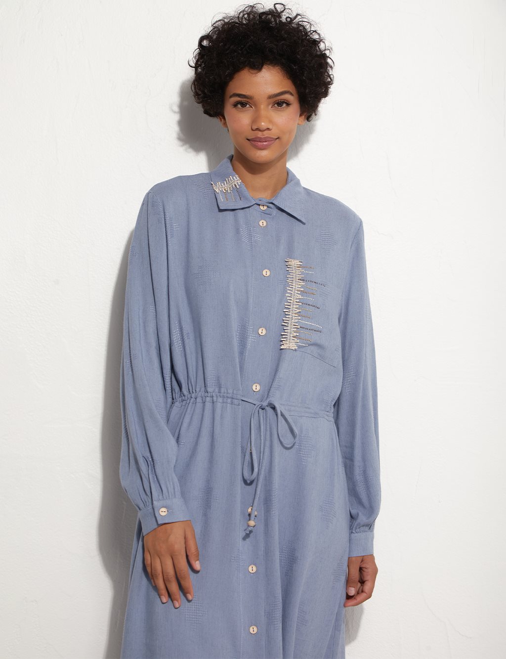 Embroidered Pocket Detailed Dress/Tunic Sky Blue