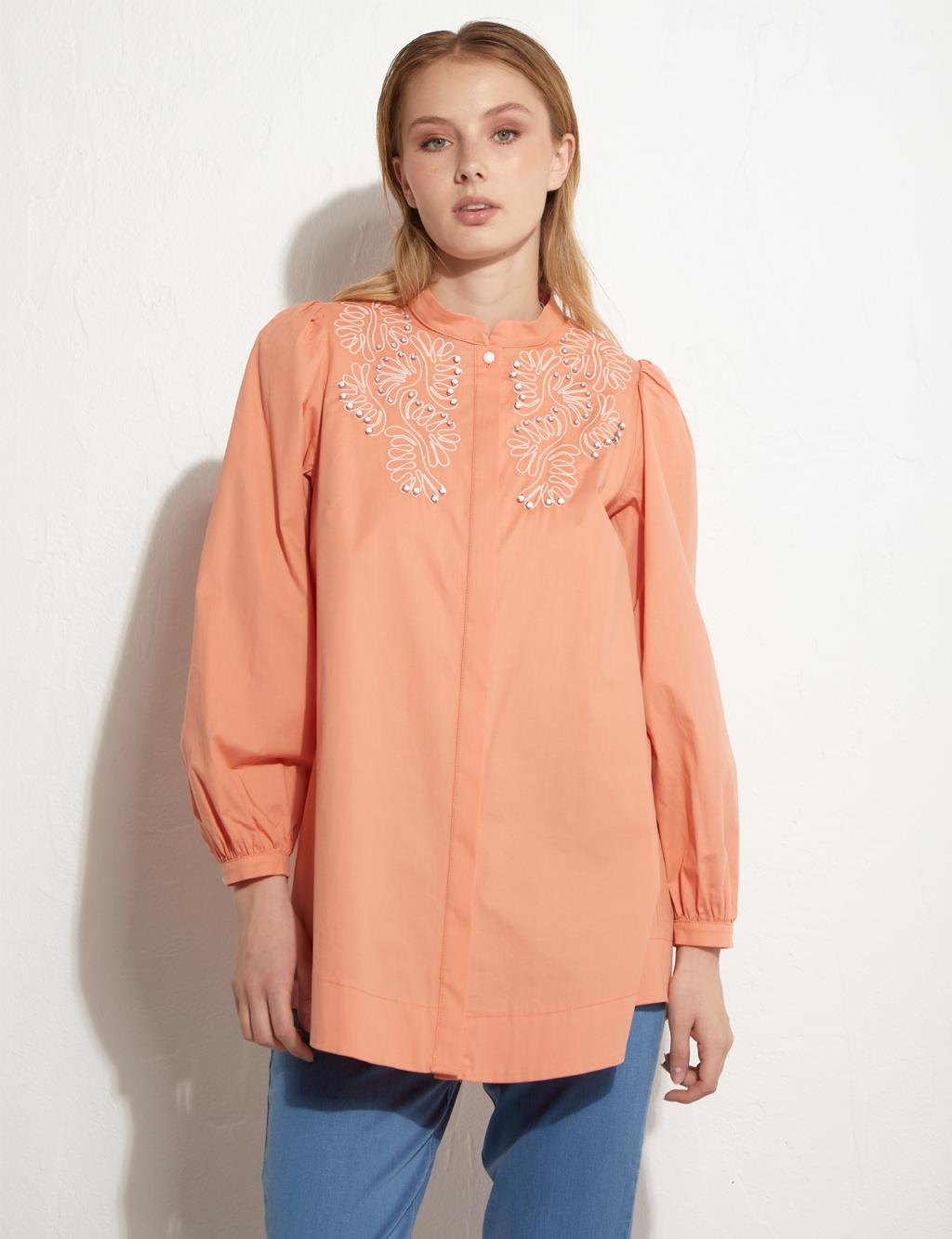 Stone Embroidered Shirt Peach
