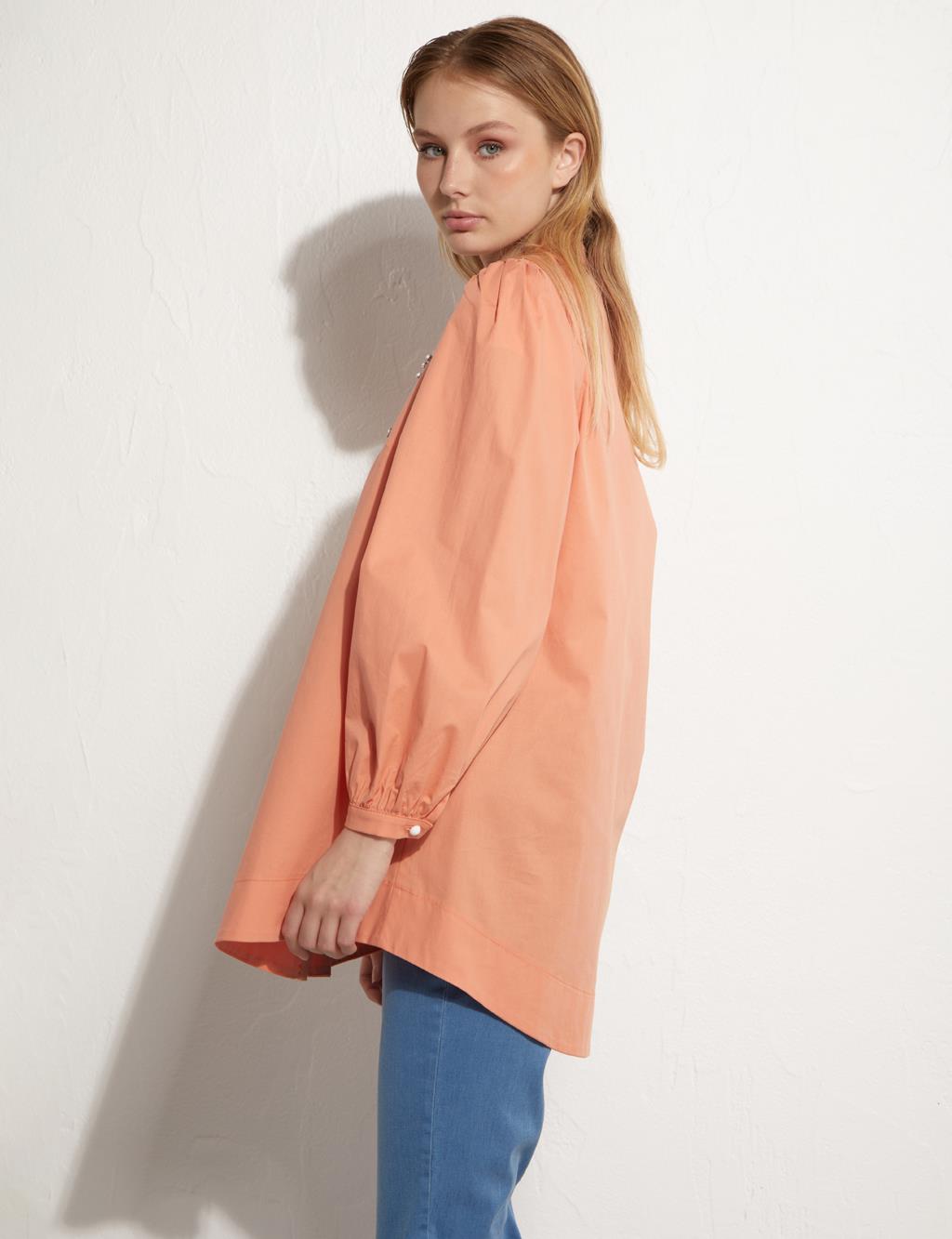 Stone Embroidered Shirt Peach