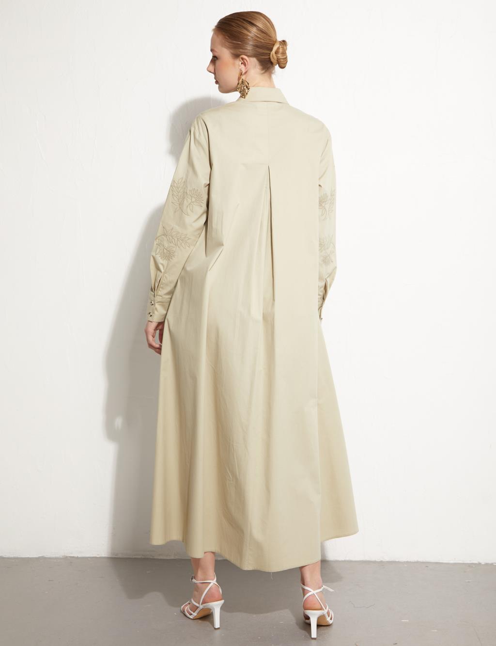 Kolları Nakışlı Maksi Elbise Küf Yeşili