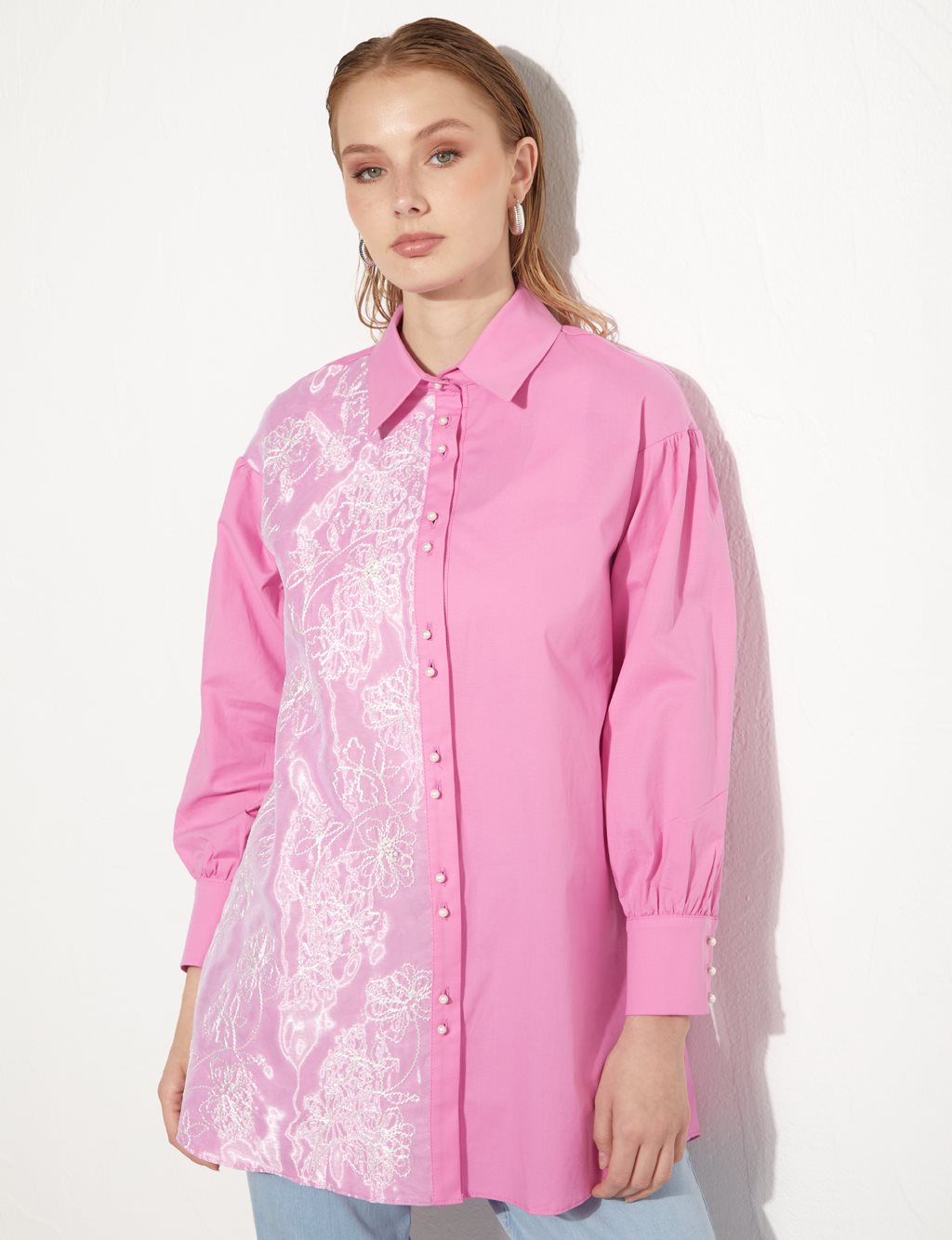 Embroidered Pieced Tunic Candy Pink