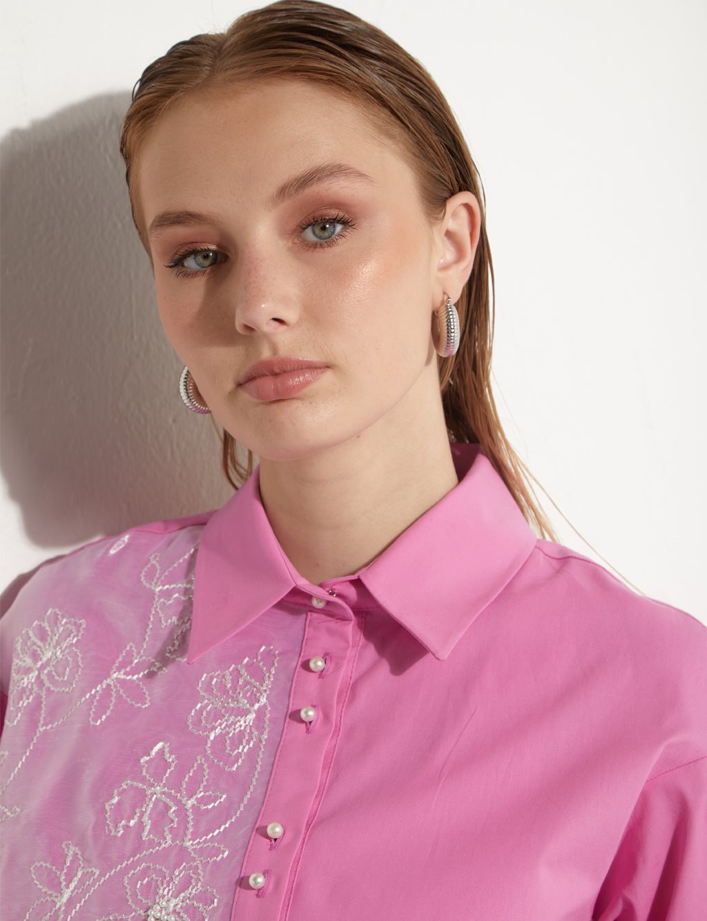 Embroidered Pieced Tunic Candy Pink
